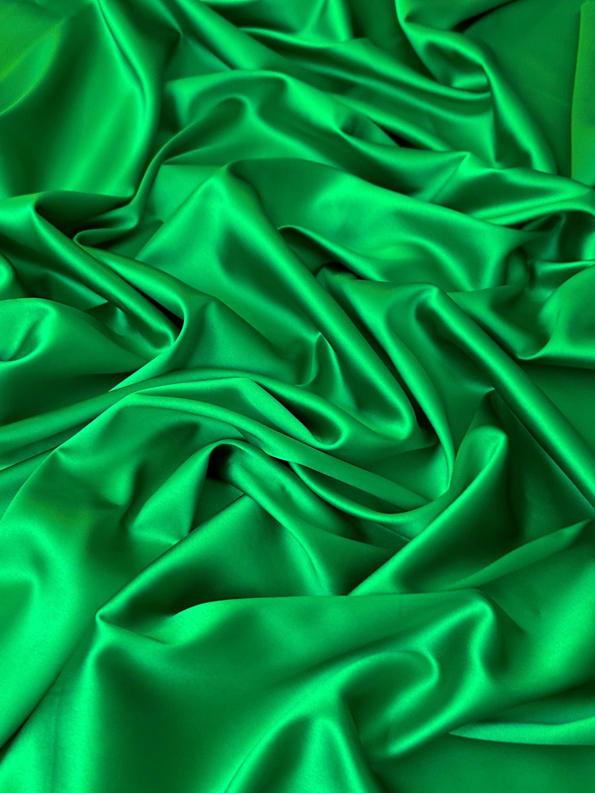 emerald stretch crepe back satin, green stretch crepe back satin, dark green stretch crepe back satin, premium stretch crepe back satin, satin for bride, satin for woman, satin in low price, cheap satin, satin on sale