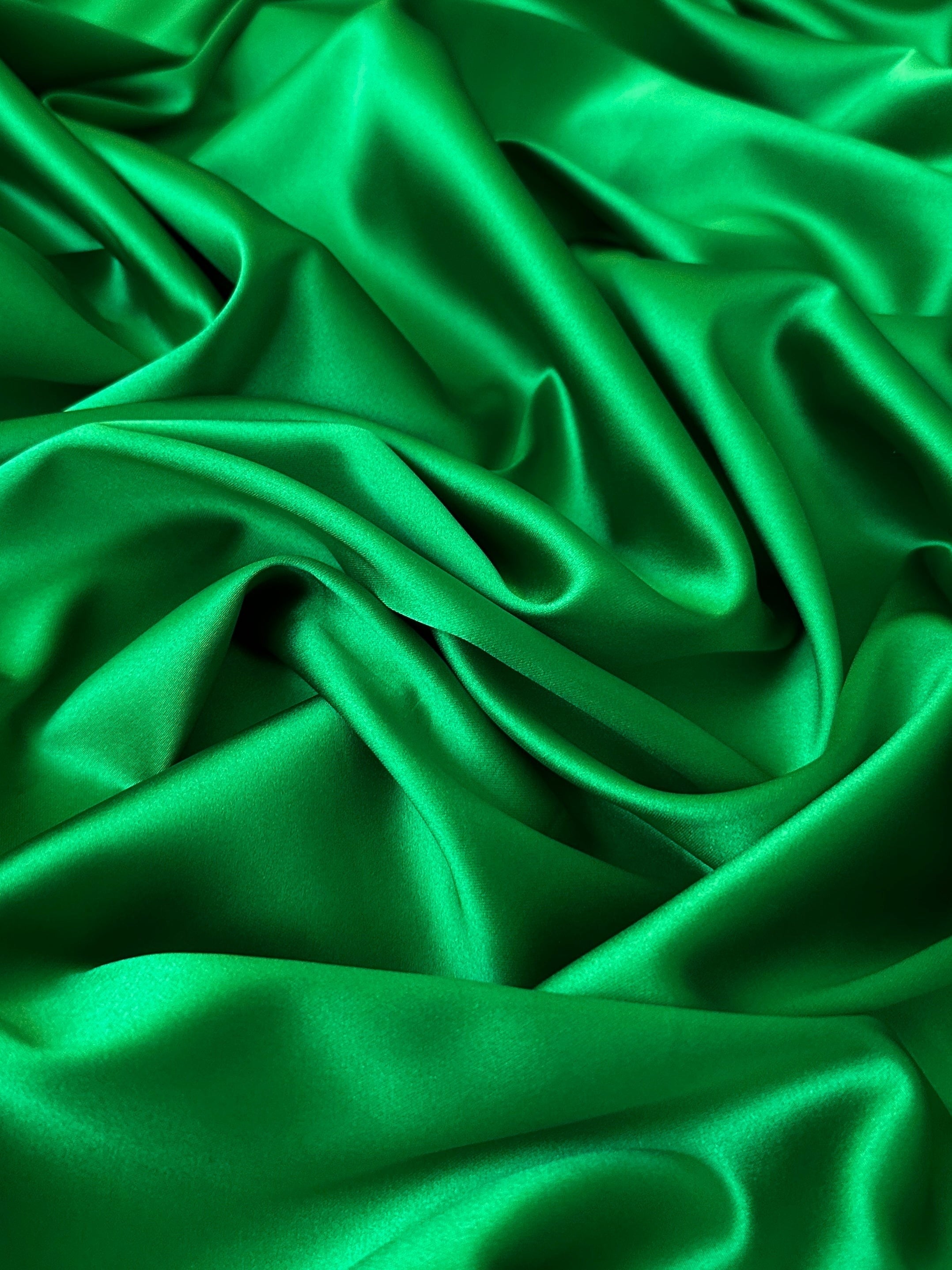 emerald stretch crepe back satin, green stretch crepe back satin, dark green stretch crepe back satin, premium stretch crepe back satin, satin for bride, satin for woman, satin in low price, cheap satin, satin on sale