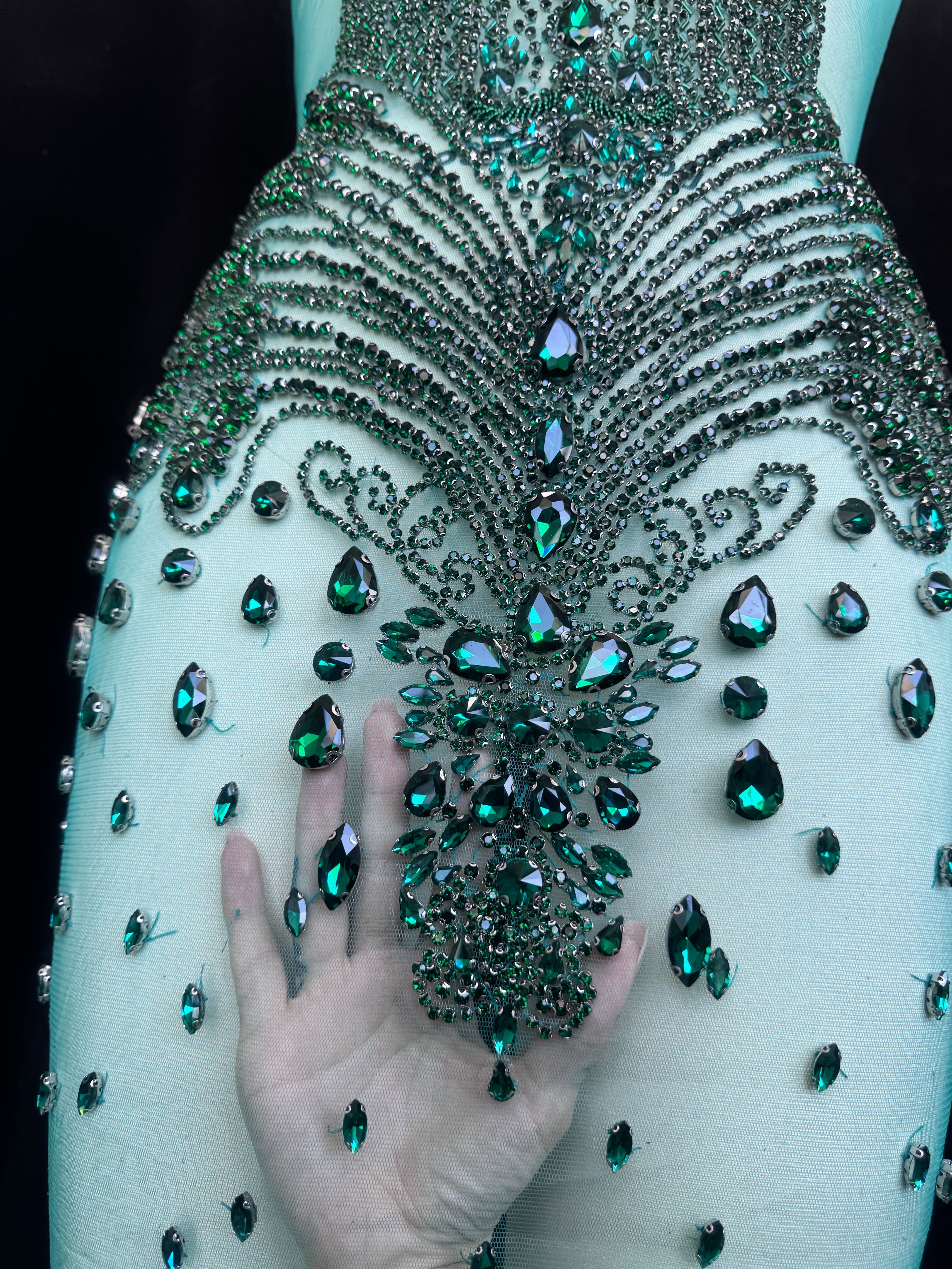 Tina Emerald Green Rhinestone Bodice Applique, Green Rhinestones Applique, Embellished Clothing, Rhinestone Applications, Rhinestone Embroidery, Rhinestone Patch, Dress Patch, Rhinestones for Dress