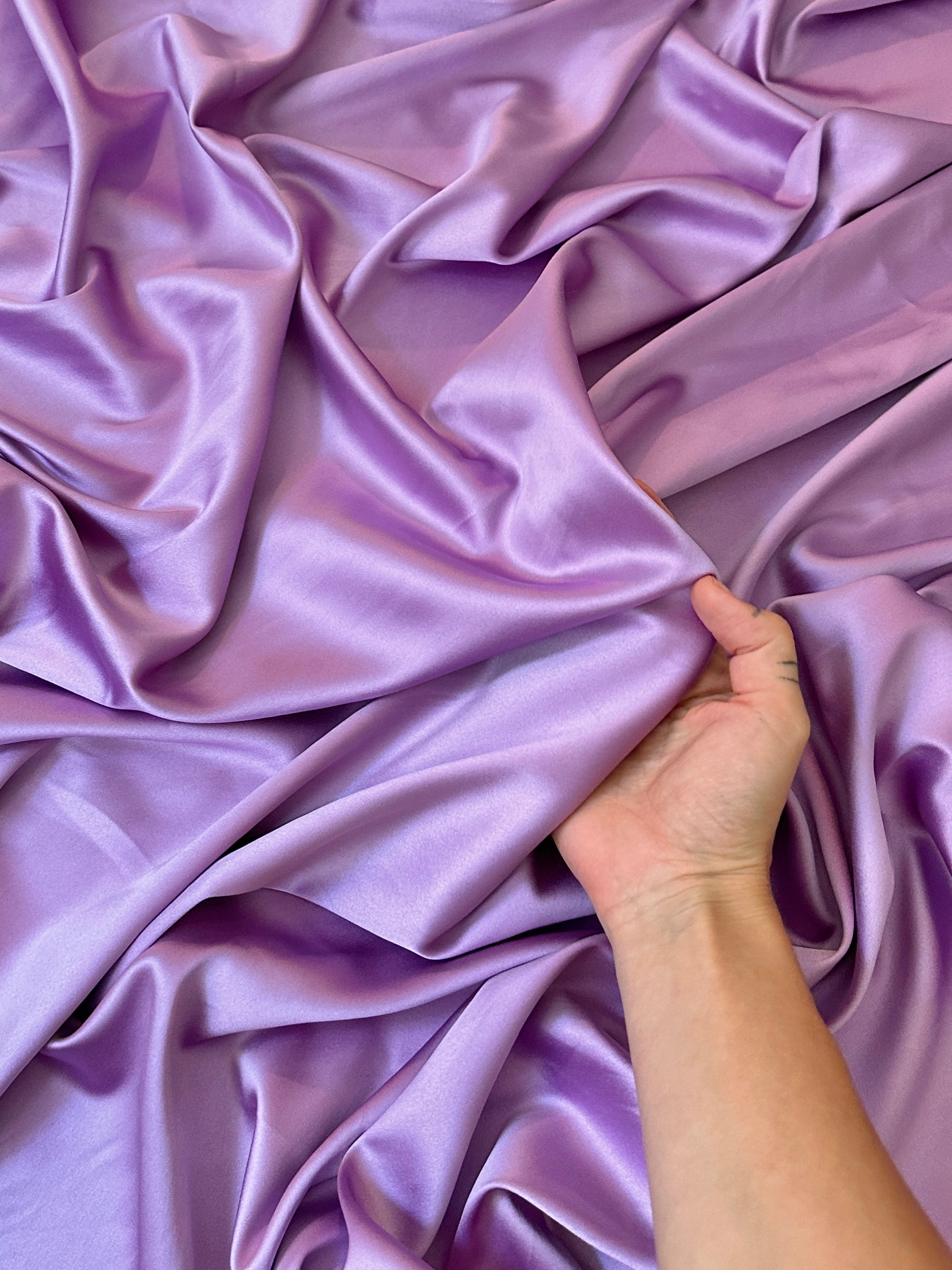 lavender stretch crepe back satin, mauve stretch crepe back satin, purple stretch crepe back satin, premium stretch crepe back satin, satin for bride, satin for woman, satin in low price, cheap satin, satin on sale