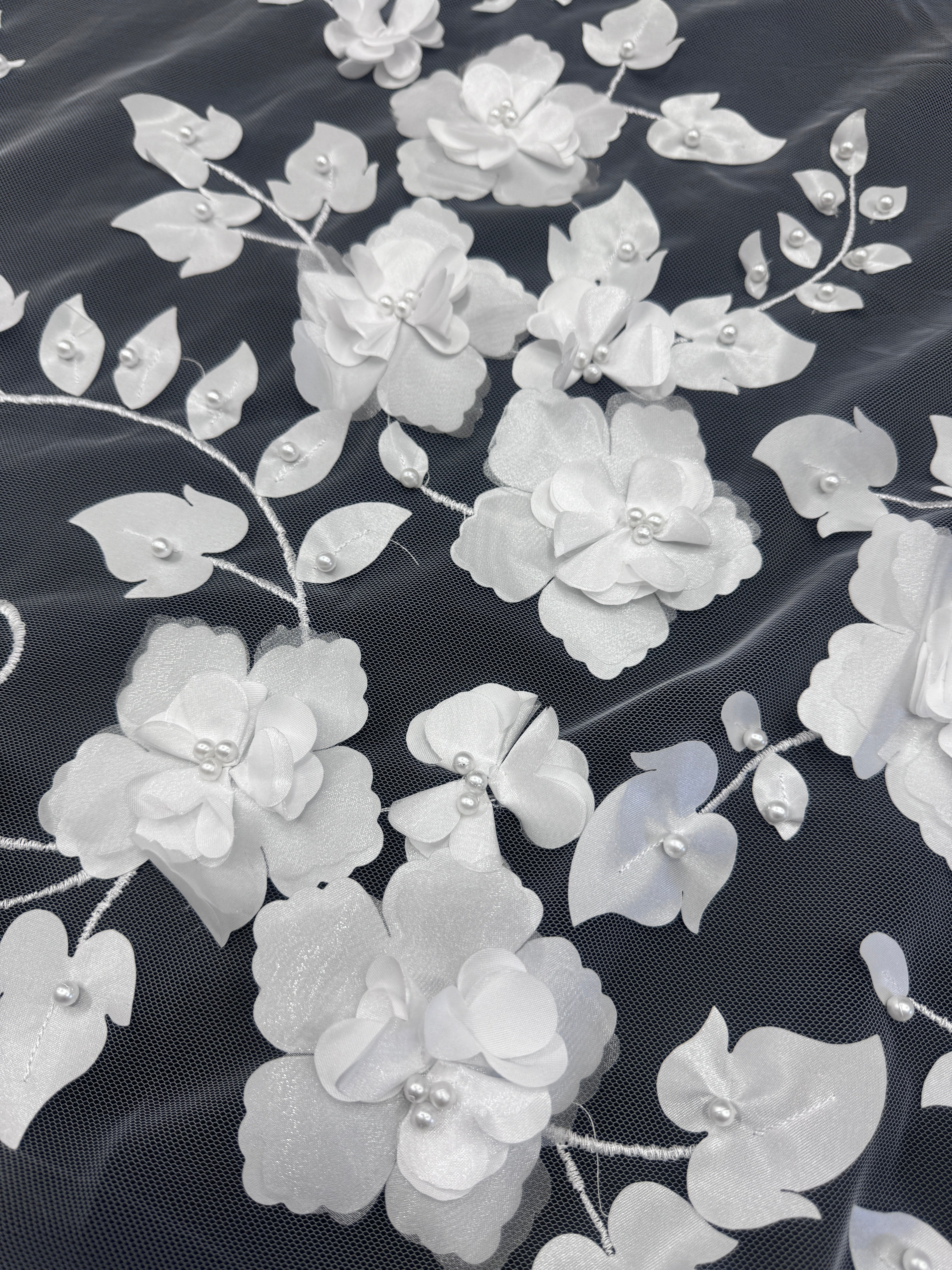 White 3D Flower Beaded Lace Mesh, White Lace Mesh, Beaded sequin lace, nude lace mesh, Glitter Lace, Seed beads lace, lace mesh on discount