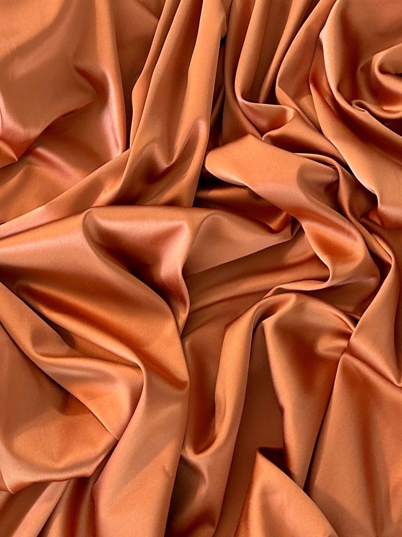 burnt orange stretch crepe back satin, orange stretch crepe back satin, dark orange stretch crepe back satin, premium stretch crepe back satin, satin for bride, satin for woman, satin in low price, cheap satin, satin on sale