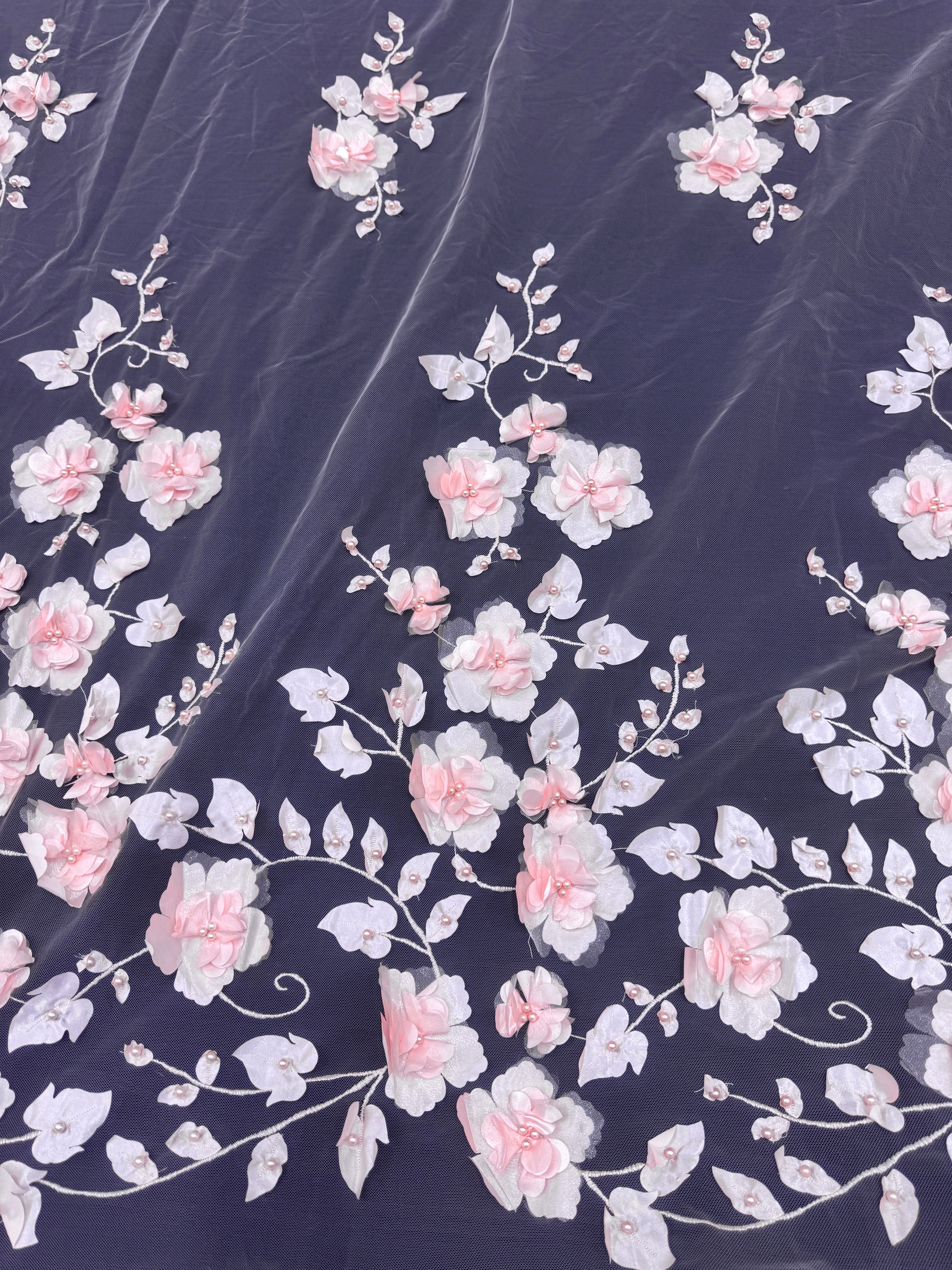 Blush Pink 3D Flower Beaded Lace Mesh, Pink Lace Mesh, Beaded sequin lace, nude lace mesh, Glitter Lace, Seed beads lace, Lace mesh on discount