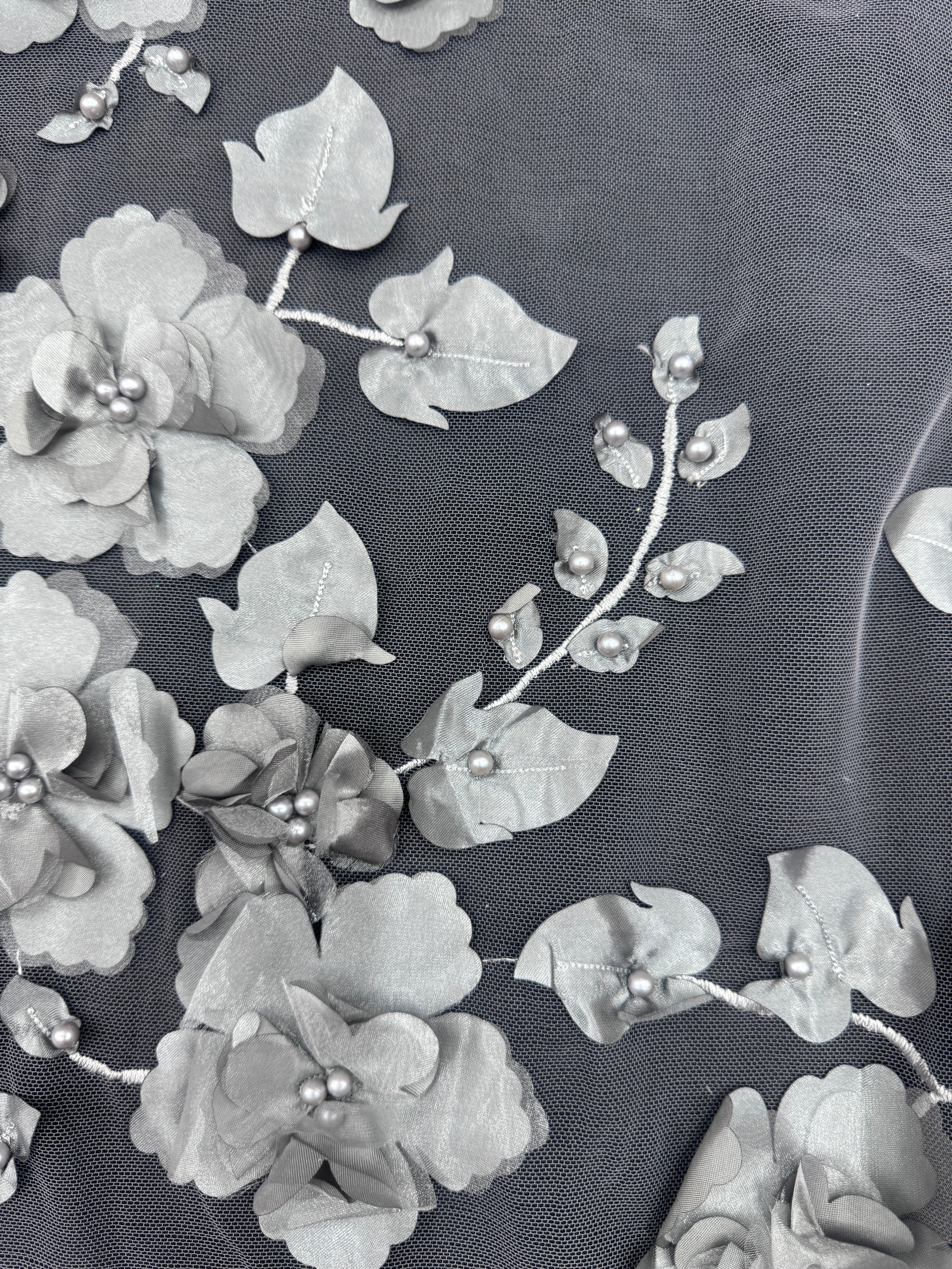 Silver 3D Flower Beaded Lace Mesh, Silver Lace Mesh, Beaded sequin lace, nude lace mesh, Glitter Lace, Seed beads lace, Lace mesh on discount