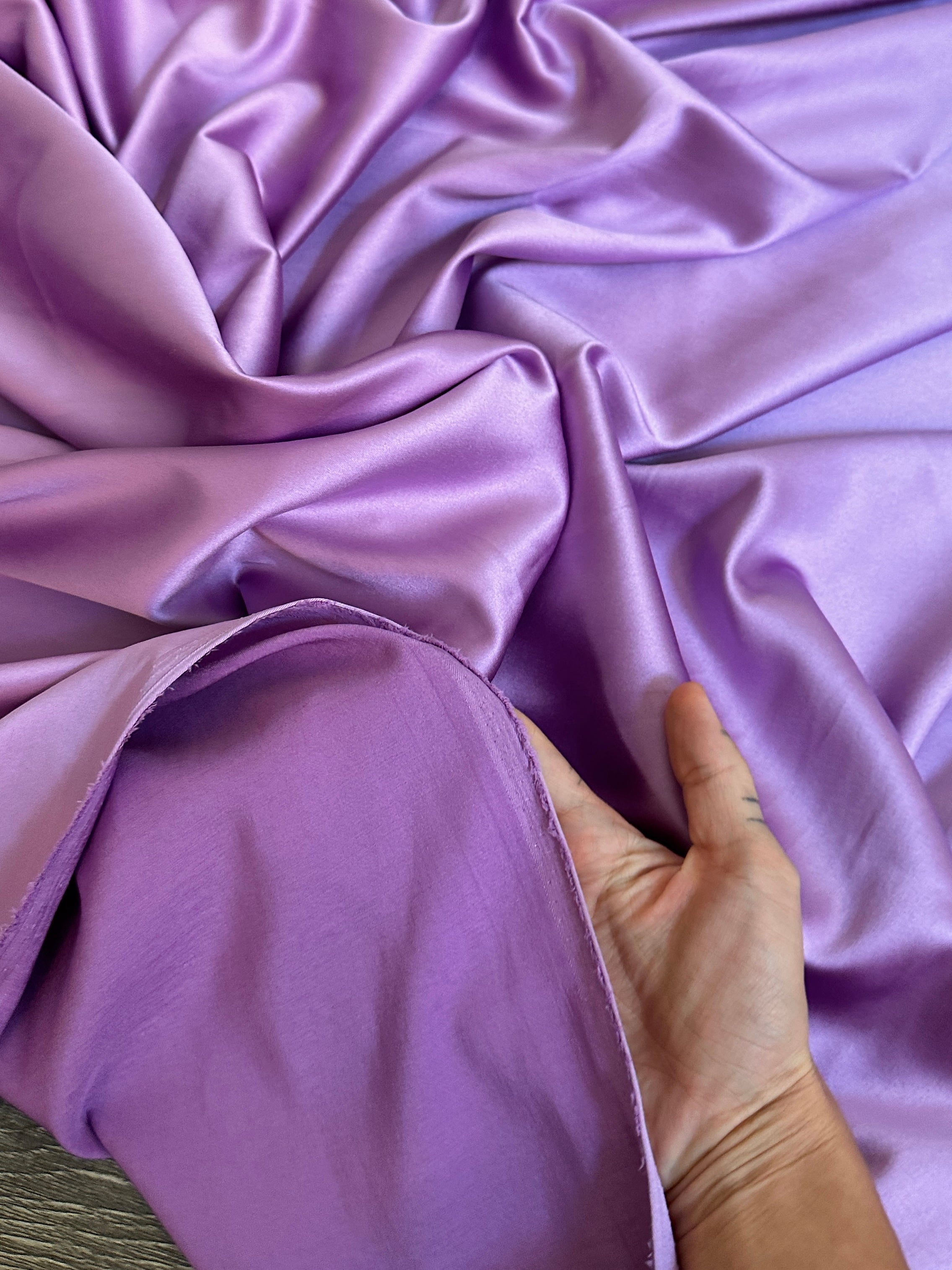 lavender stretch crepe back satin, mauve stretch crepe back satin, purple stretch crepe back satin, premium stretch crepe back satin, satin for bride, satin for woman, satin in low price, cheap satin, satin on sale