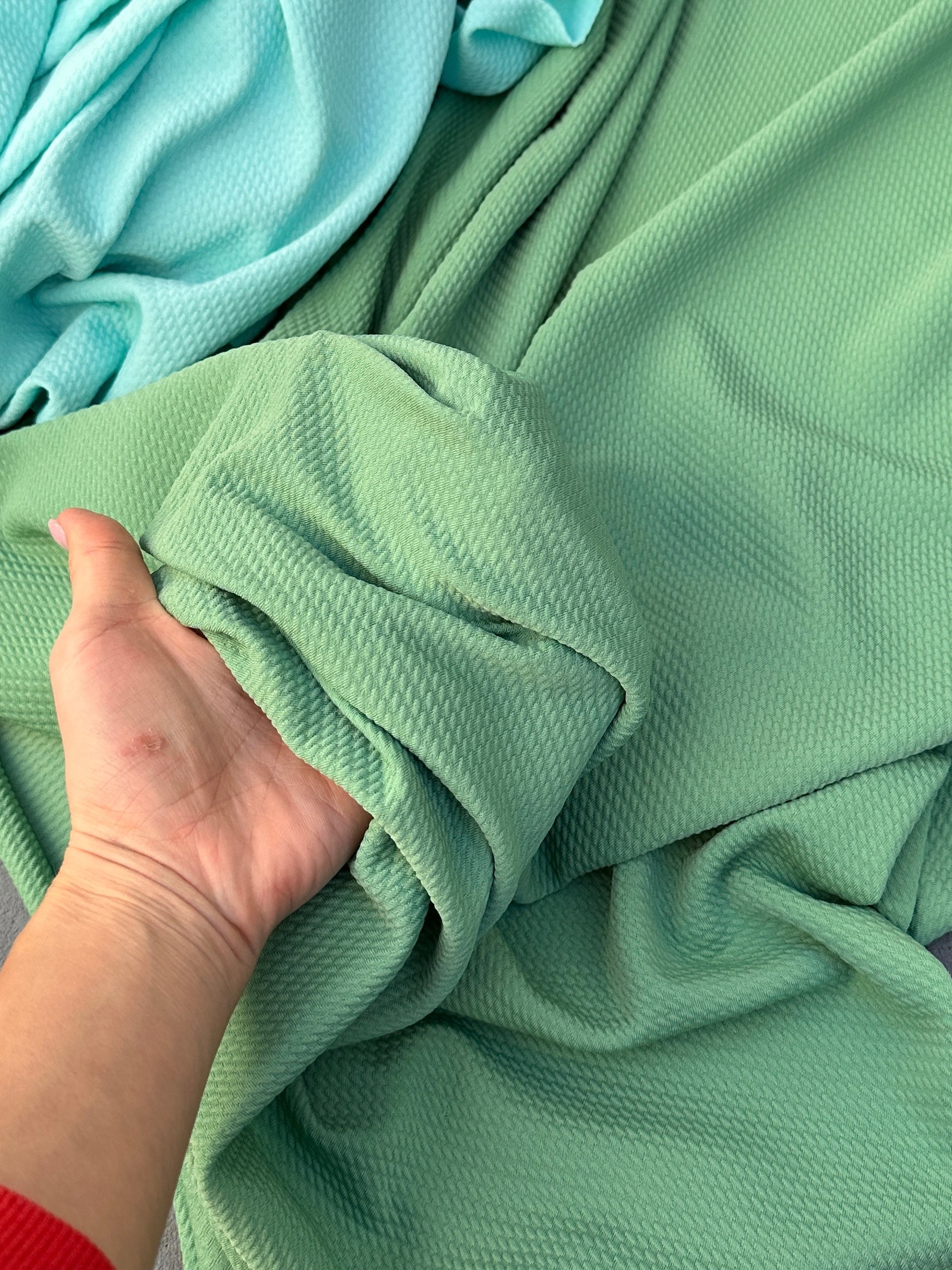 sage green liverpool knit, green liverpool knit, light green liverpool knit, knit for woman, knit for bride, knit on discount, knit on sale, knit for gown, liverpool knit for party wear, premium liverpool knit, kiki textile liverpool knit