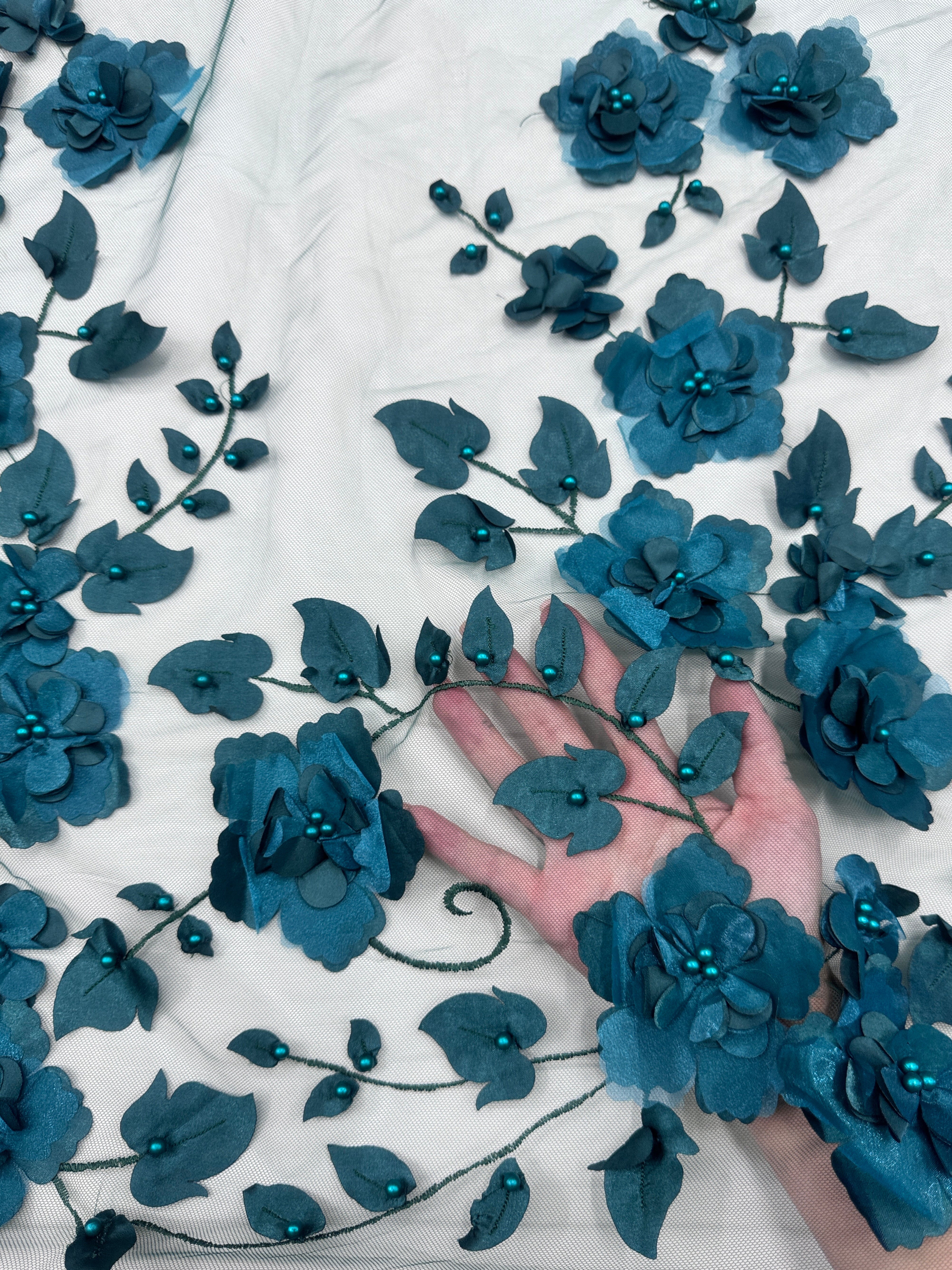 Hunter green 3D Flower Beaded Lace Mesh, Hunter green Mesh, Nude lace mesh, lace mesh for woman, lace mesh for bride, lace mesh on sale, lace mesh on discount