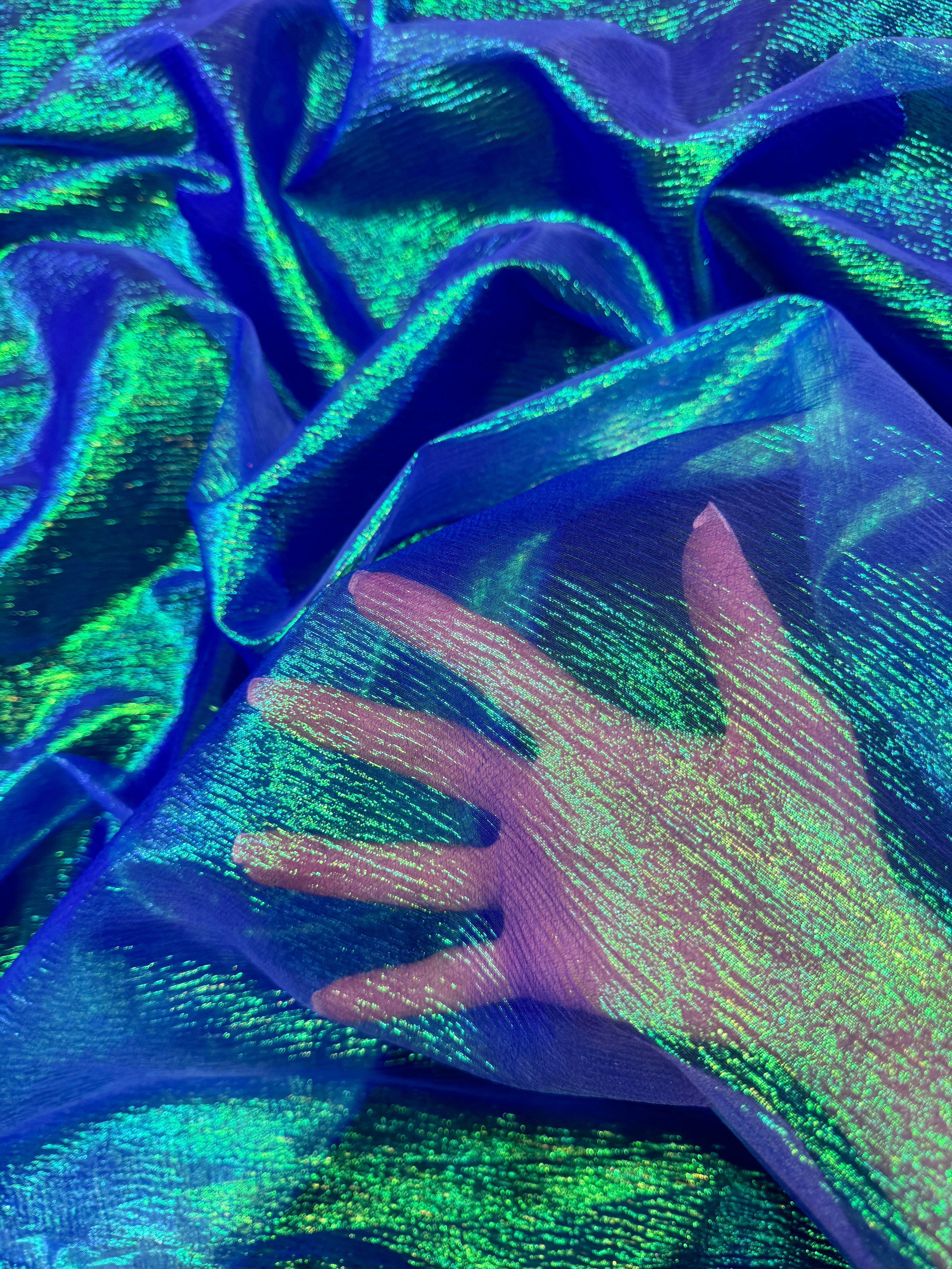 Blue Iridescent Crushed Organza