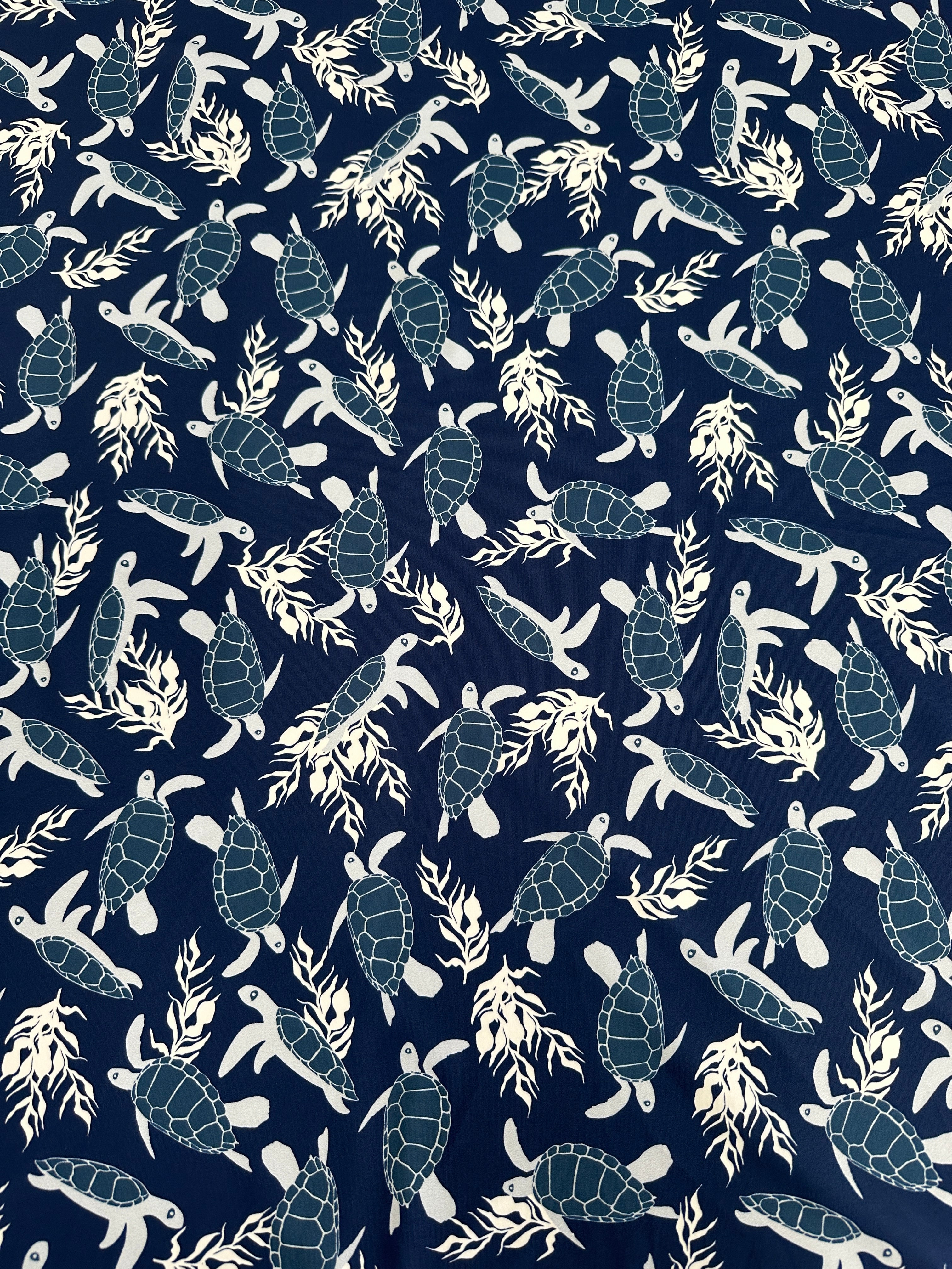 Navy Turtle Print Nylon Spandex, Navy Spandex, Nylon Spandex, Shiny Spandex,Stretch Fabric, 4 way stretch fabric, Fabric on Sale, Activewear Fabric, Polyester Fabric
