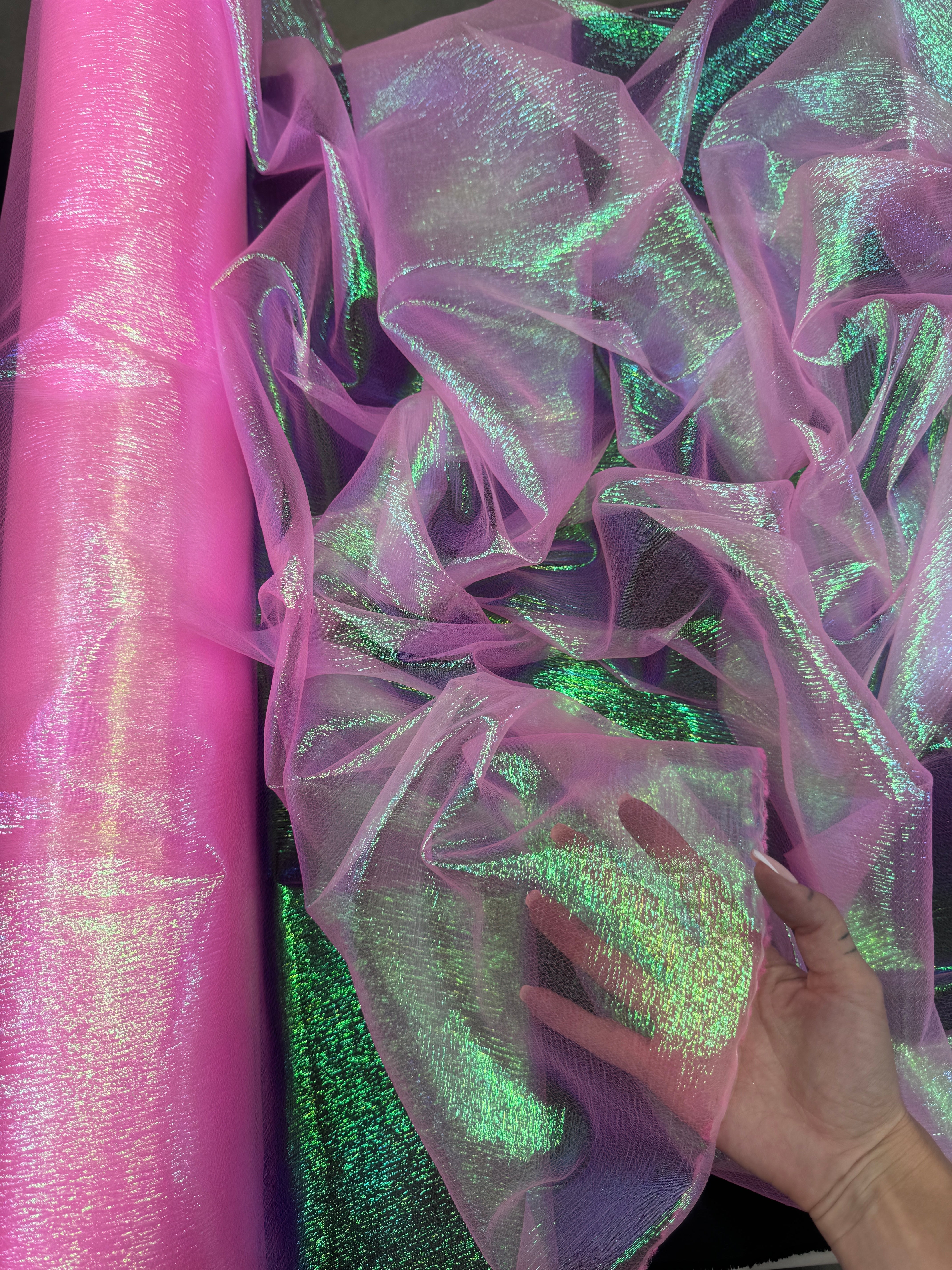 Hot Pink Iridescent Crushed Organza, shop fabrics online, sewing, fabric store, sewing store, cheap fabric store, kiki textiles, textile by the yard