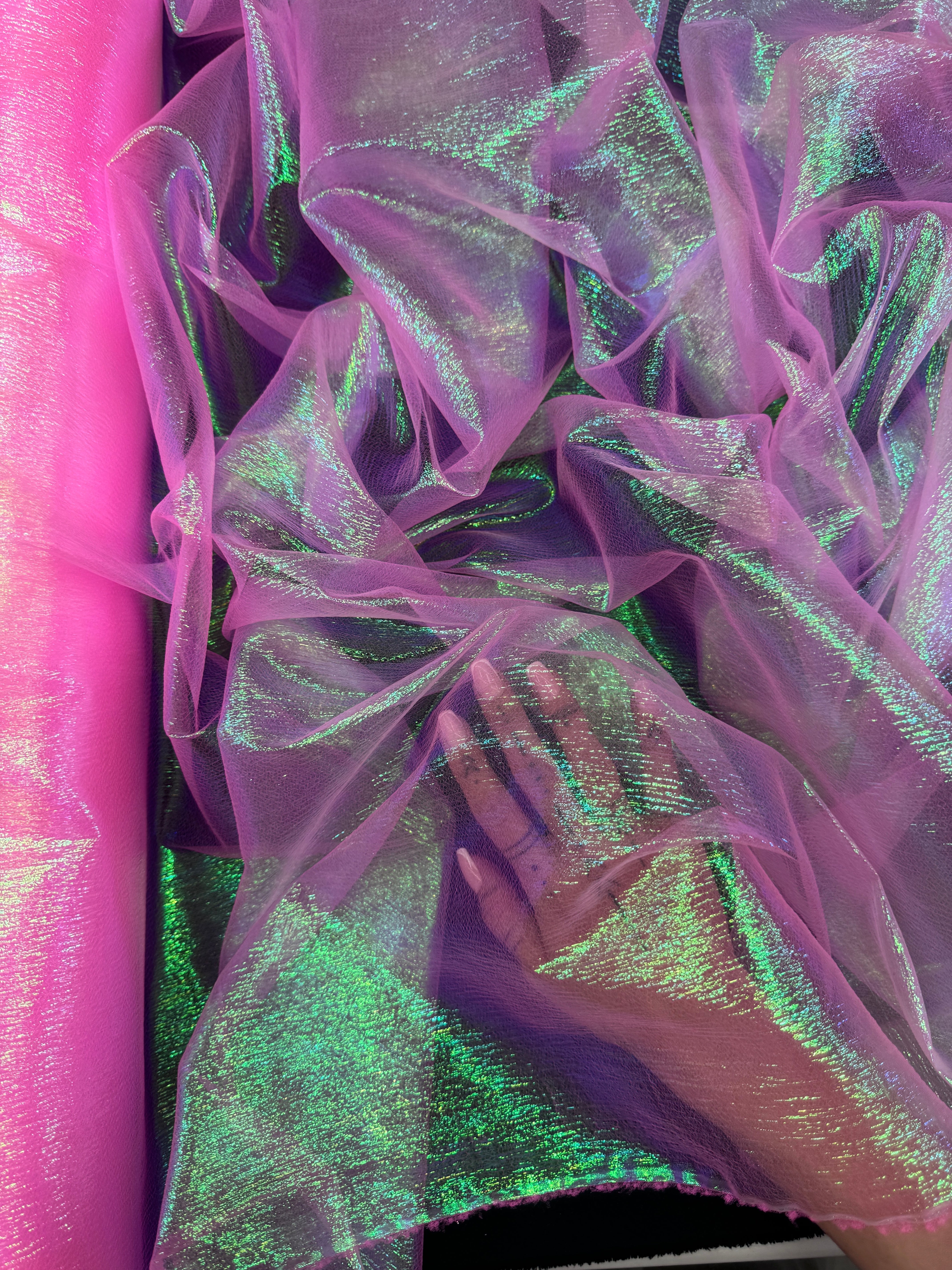 Hot Pink Iridescent Crushed Organza, Hot Pink chiffon, Crushed organza, Crushed chiffon, chiffon for woman, chiffon for bride, premium chiffon, chiffon in low price, chiffon for party wear, chiffon for gown