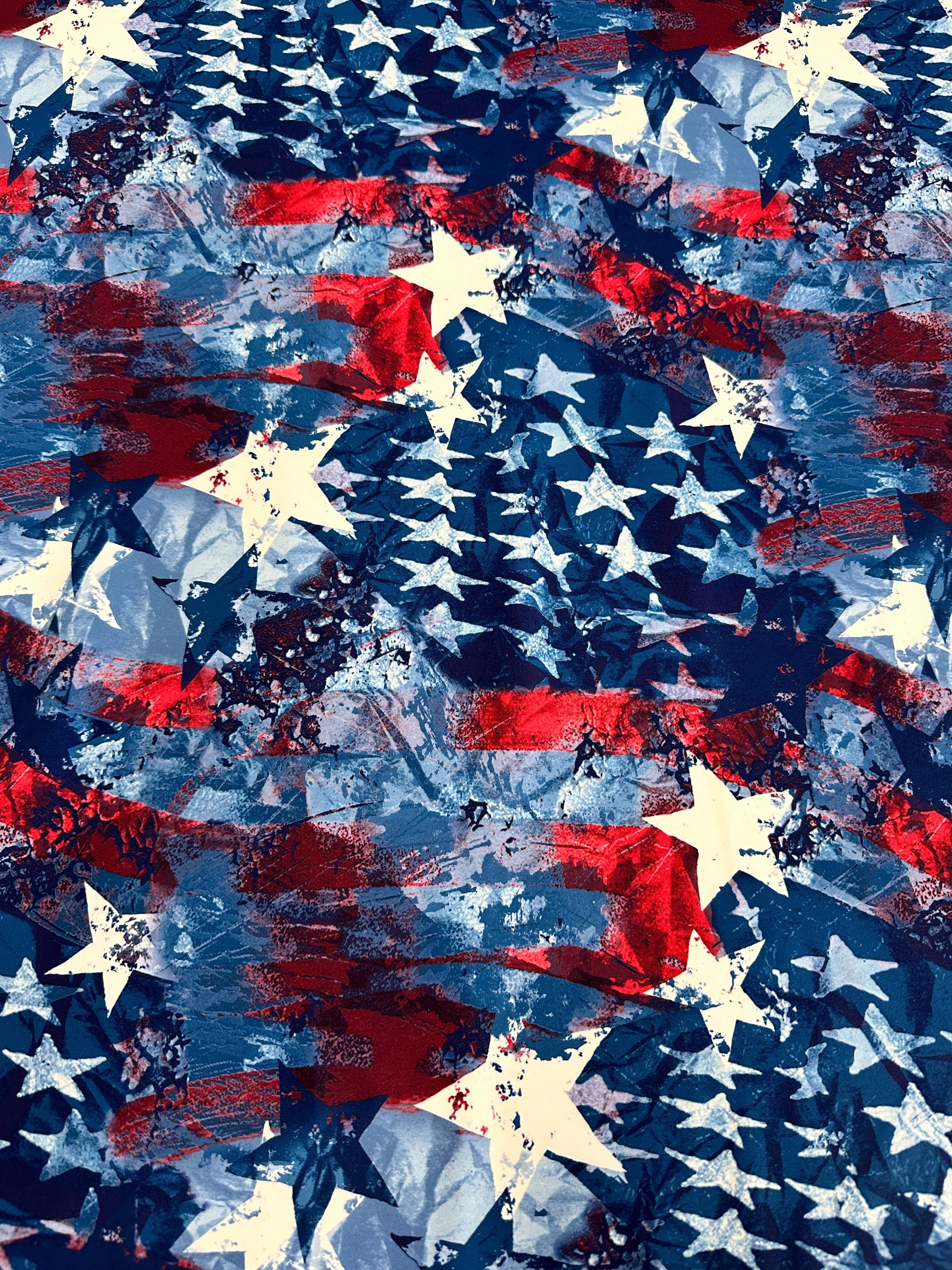 Abstract American Flag Nylon Spandex, Multicolor Spandex, Nylon Spandex, Shiny Spandex,Stretch Fabric, 4 way stretch fabric, Fabric on Sale, Activewear Fabric, Polyester Fabric