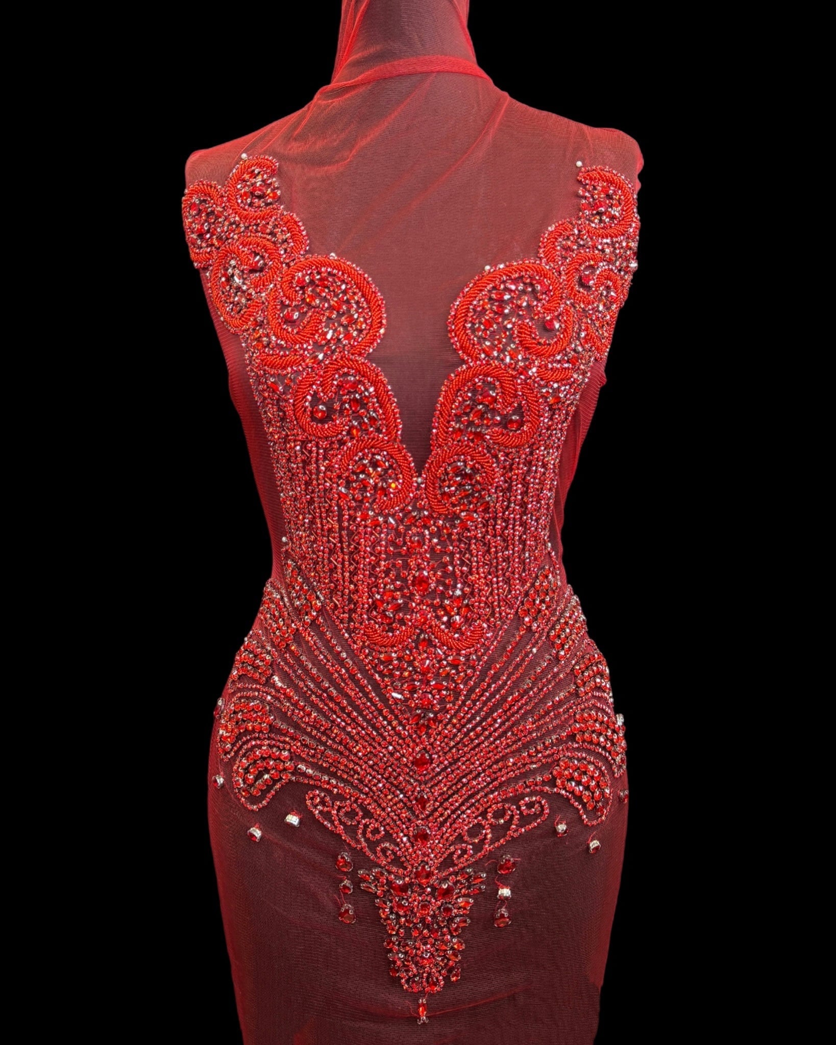 Carla Red Rhinestones Bodice Applique