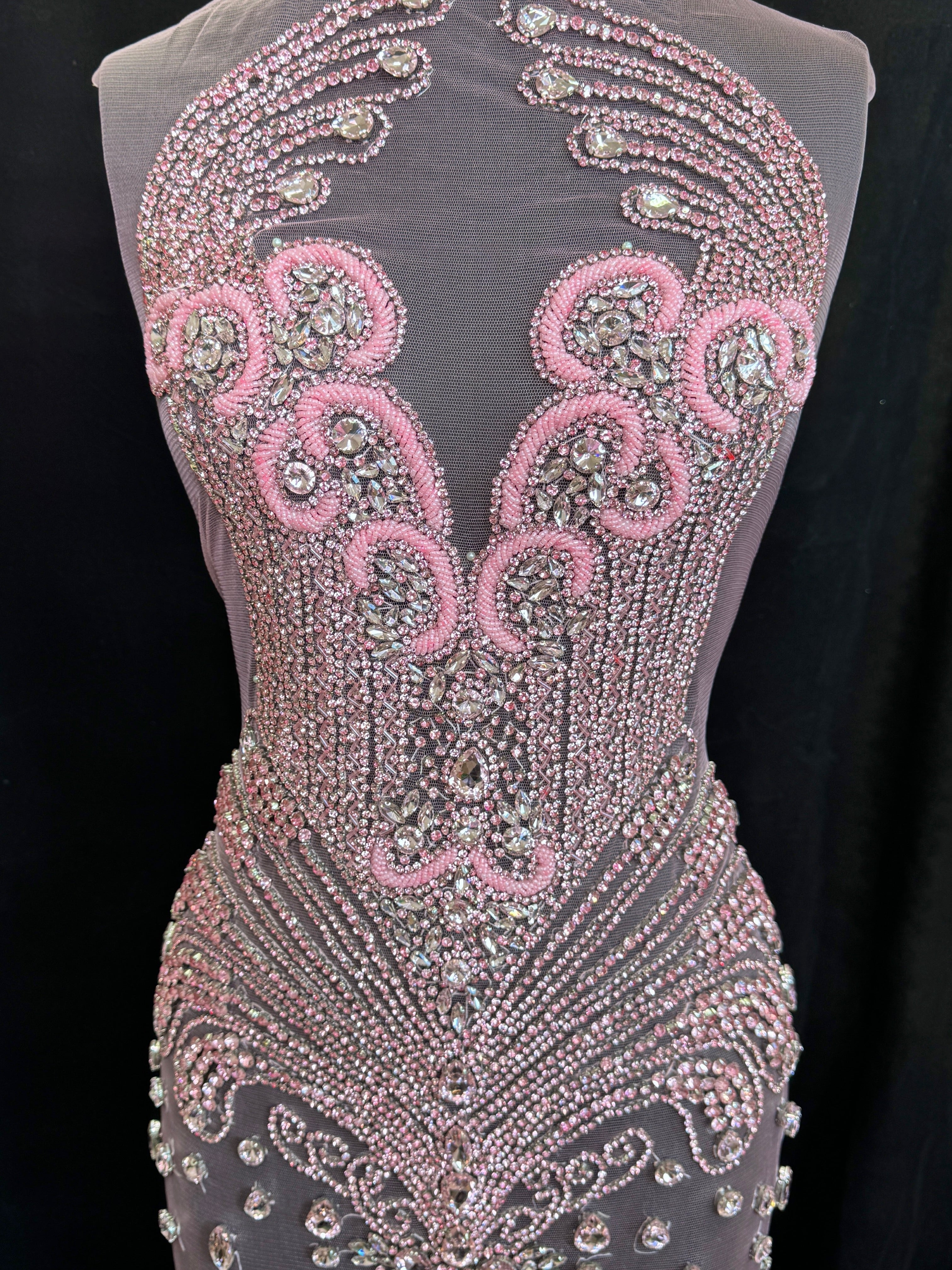 Tina Baby Pink Rhinestone Bodice Applique, pink rhinestone, dark pink rhinestone, light pink rhinestone,