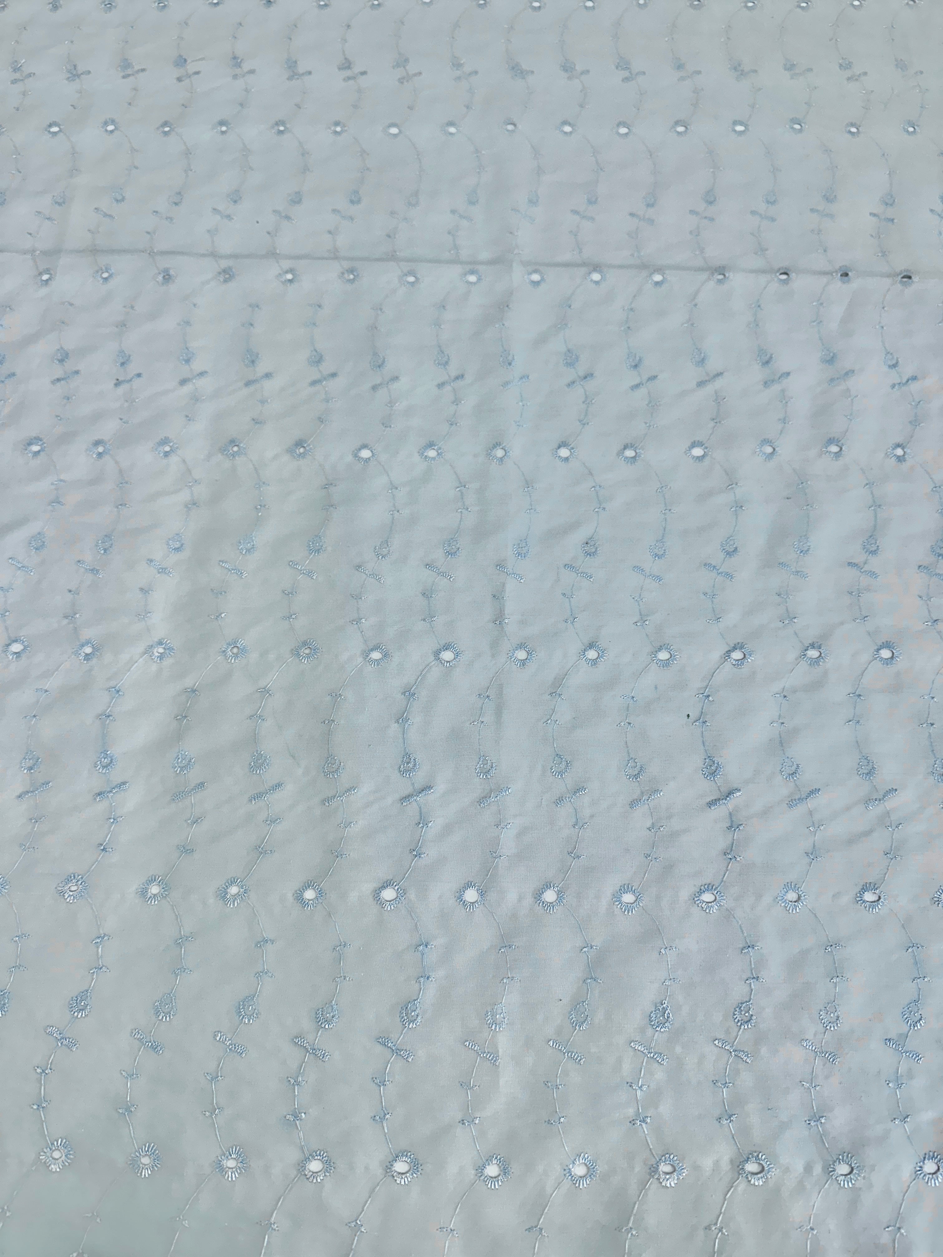Baby Blue Dainty Floral Embroidered Cotton Eyelet, Organic cotton, Breathable fabric, Lightweight fabric, Fair trade cotton, Cotton yarn, eyelet fabric, Cotton fashion