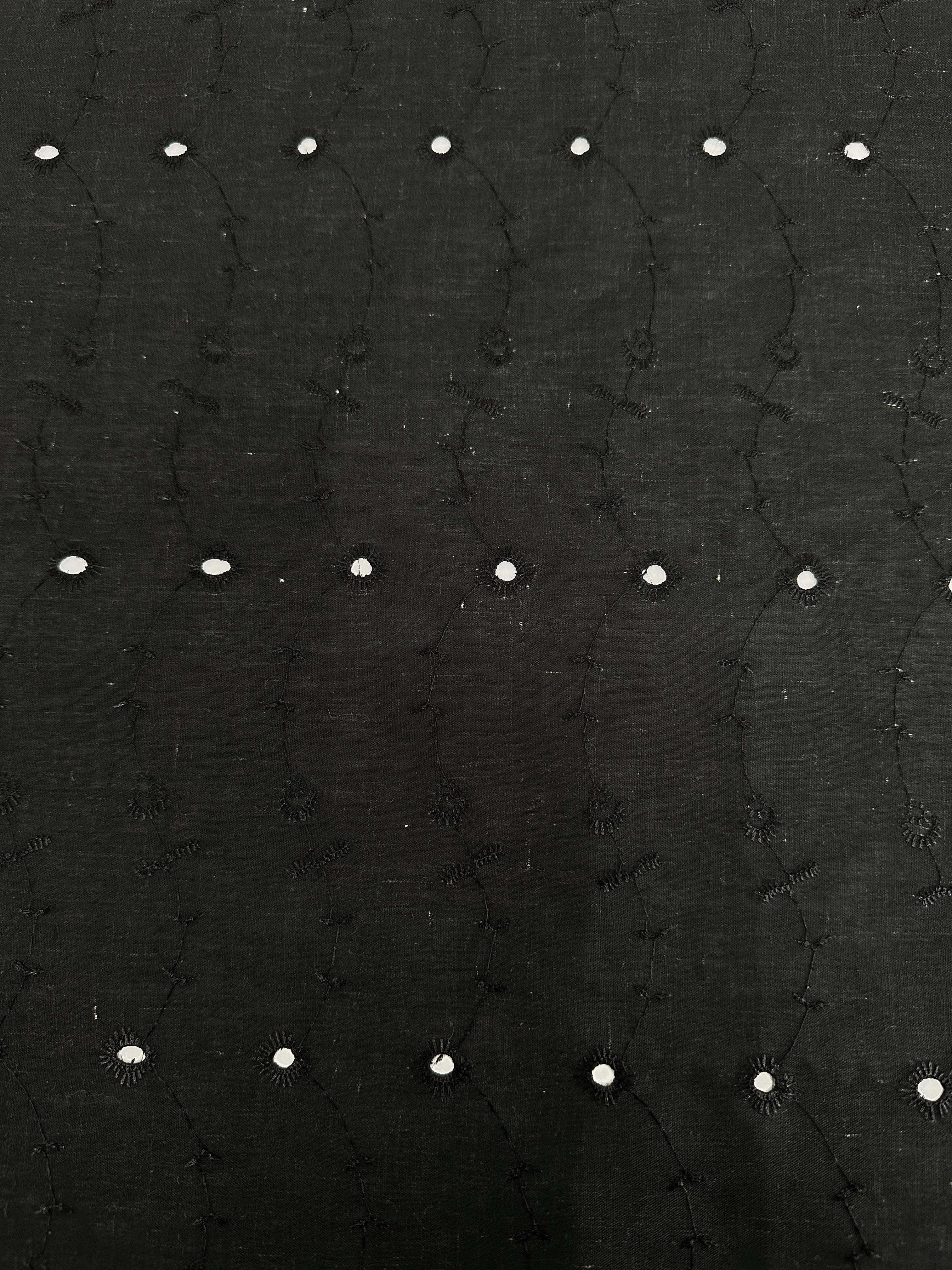 Black Dainty Embroidered Cotton Eyelet, shop fabrics online, sewing, fabric store, sewing store, cheap fabric store, kiki textiles, textile by the yard