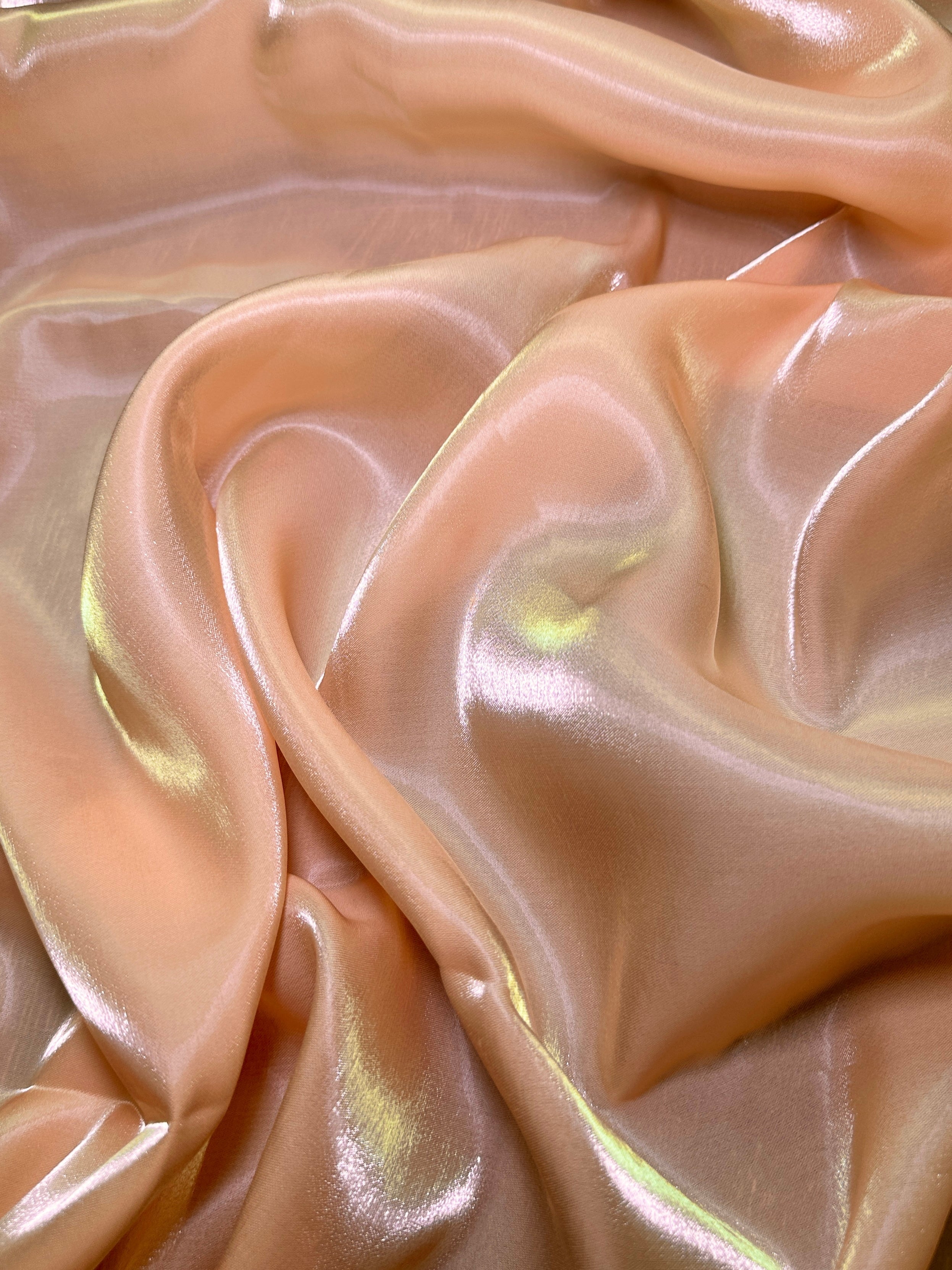 Peach Water Liquid Shimmery Chiffon, Premium Glittery Chiffon, Wet Chiffon, Shimmery Chiffon, Fancy fabric, Luxurious liquid fabric, Chiffon for women
