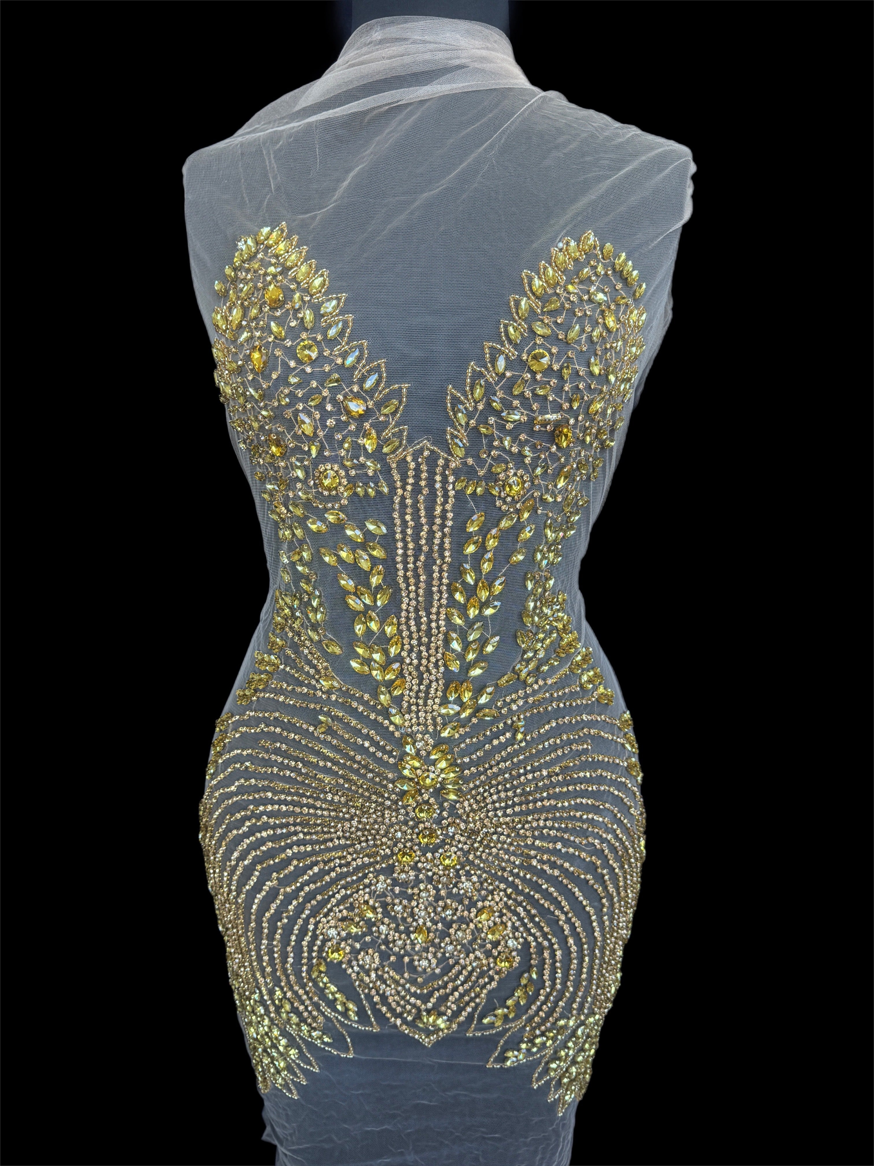 Daisy Gold Rhinestone Bodice Appliqué, Gold Rhinestones Applique, Embellished clothing, Rhinestone applications, Rhinestone embroidery, Rhinestone patch, Dress patch, Rhinestones for dress