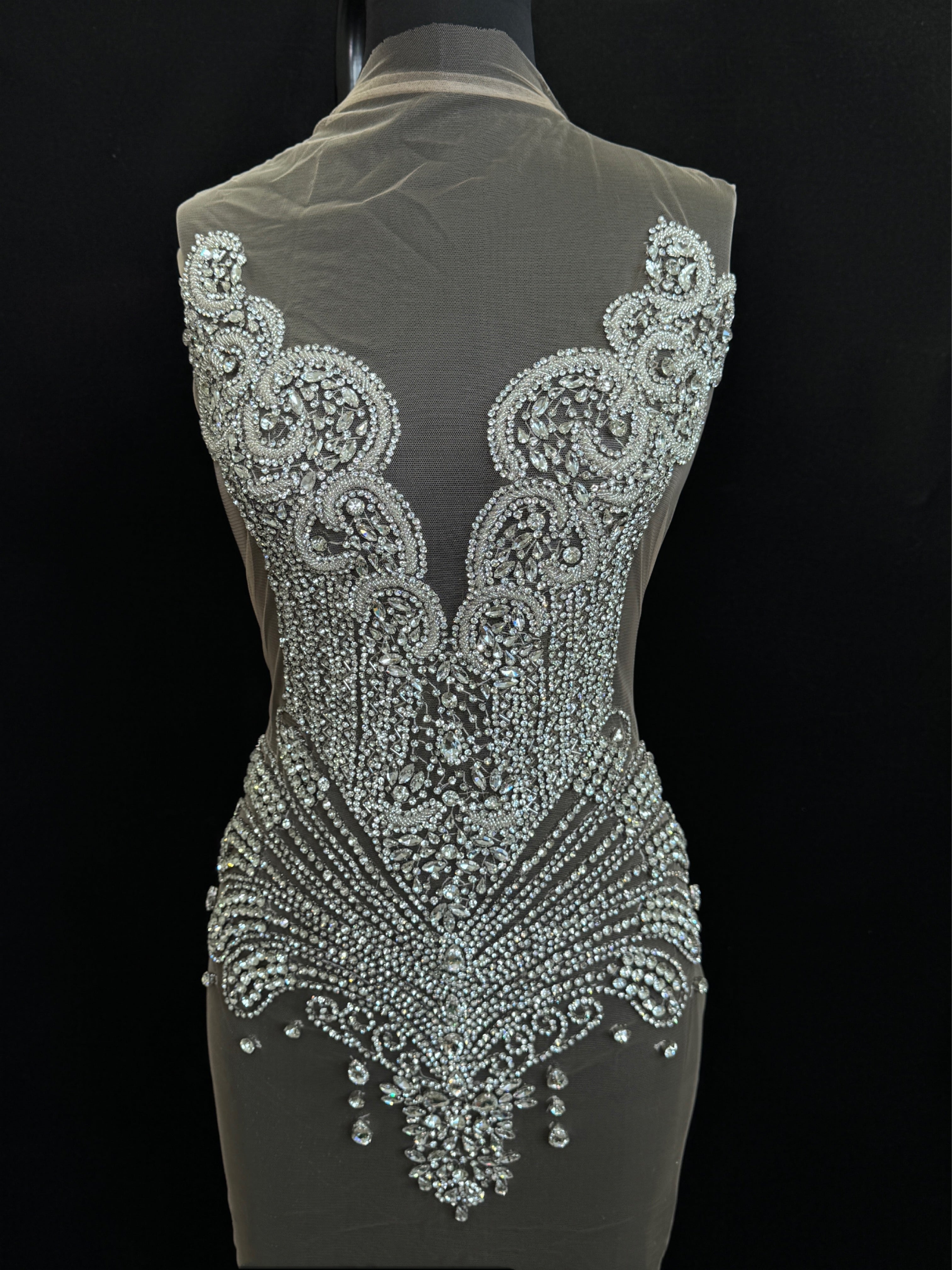 Jessie Silver Rhinestone Bodice Applique, silver rhinestone, dark silver rhinestone, light silver rhinestone,