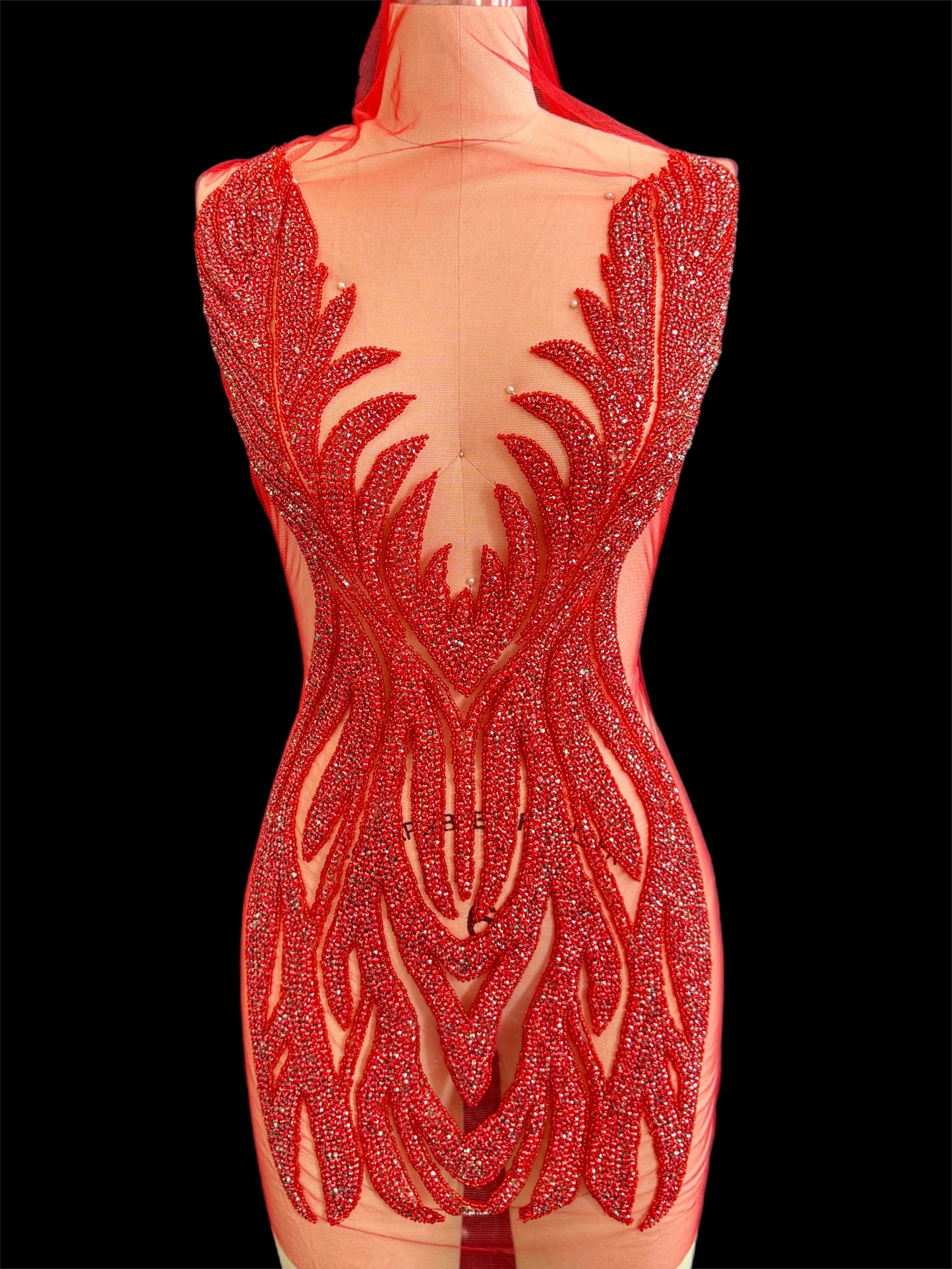 Amanda red Rhinestone Bodice Applique, red rhinestone, dark red rhinestone, light red rhinestone
