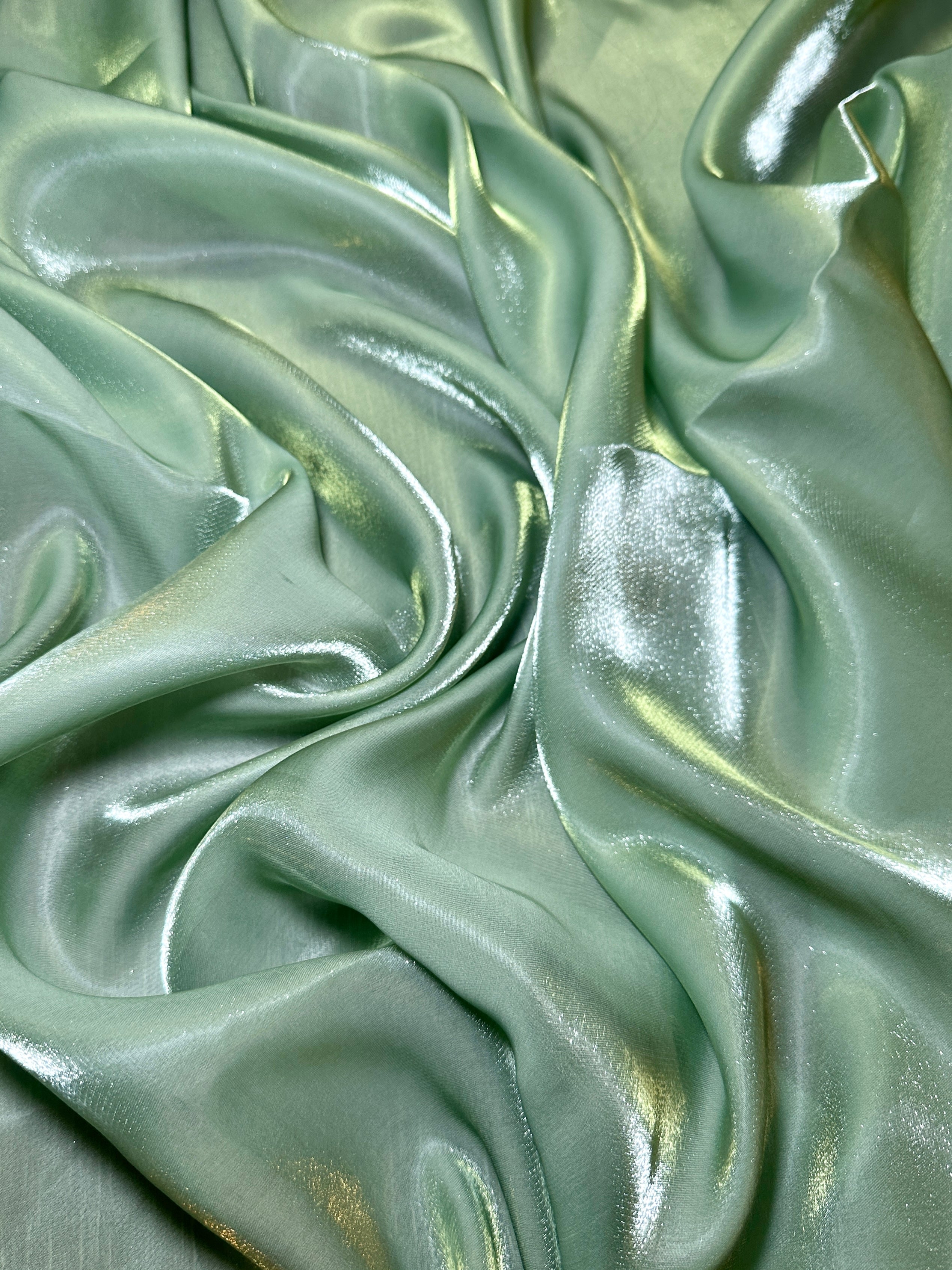 Sage Green Water Liquid Shimmery Chiffon, Premium Glittery Chiffon, Wet Chiffon, Shimmery Chiffon, Fancy fabric, Luxurious liquid fabric, Chiffon for women