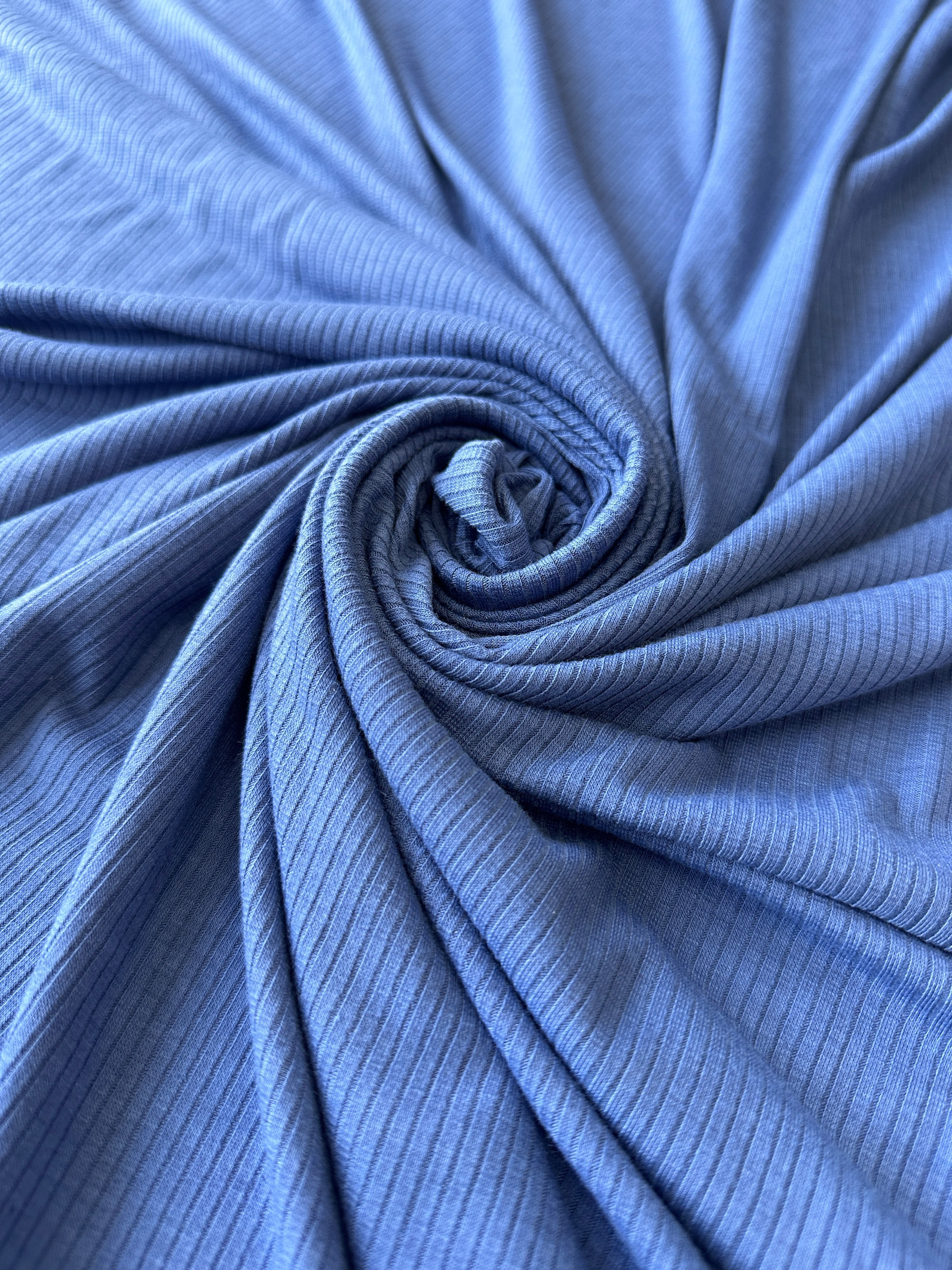 Denim Blue Solid Rib Knit, Jersey Knit, 4 Way Stretch Fabric, Chunky Knit, Knit Fabric by the Yard, Spandex Fabric, Textured Knit