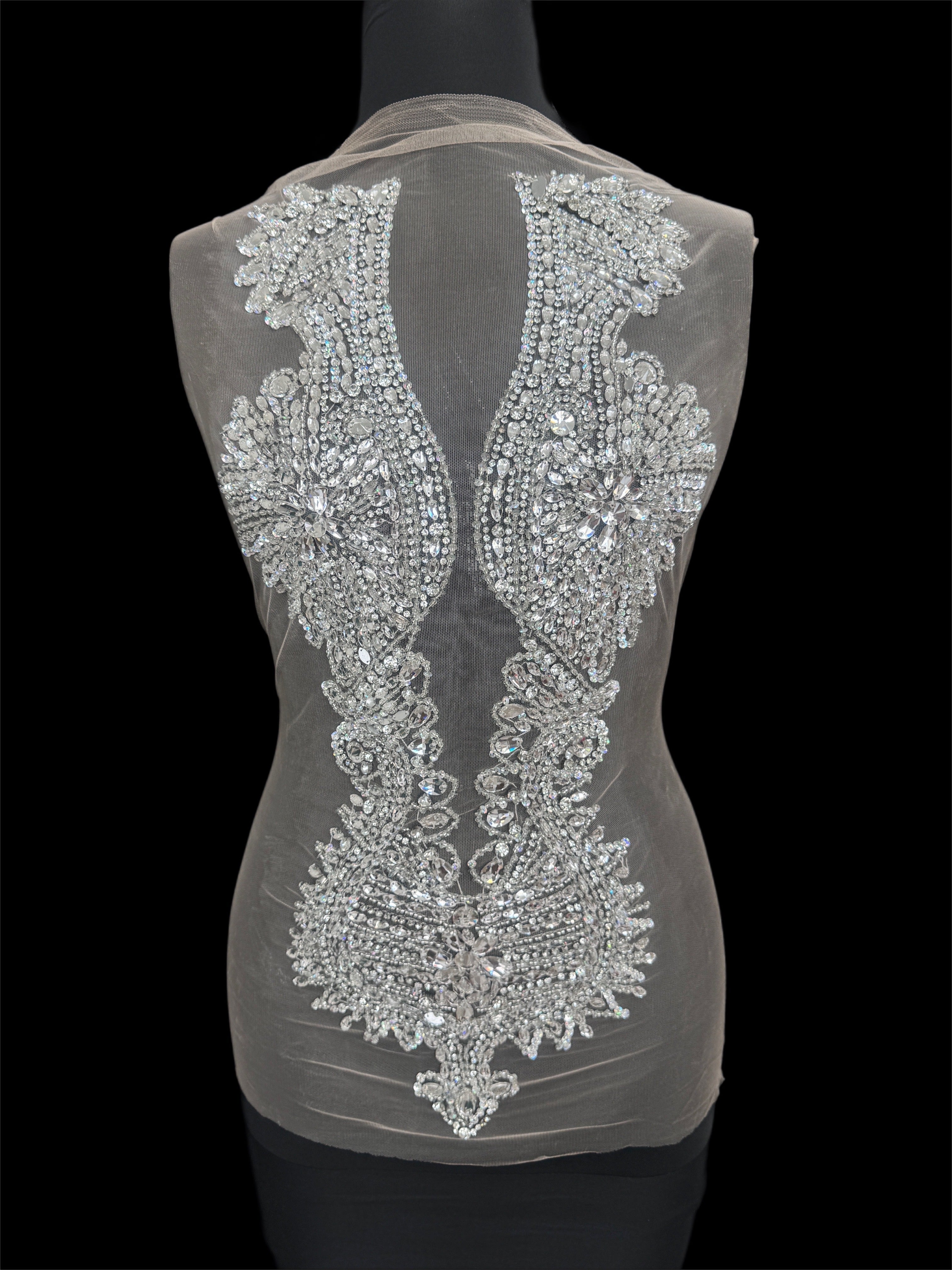 Nico Silver Rhinestone Bodice Appliqué, Silver Rhinestones Applique, Embellished clothing, Rhinestone applications, Rhinestone embroidery, Rhinestone patch, Dress patch, Rhinestones for dress