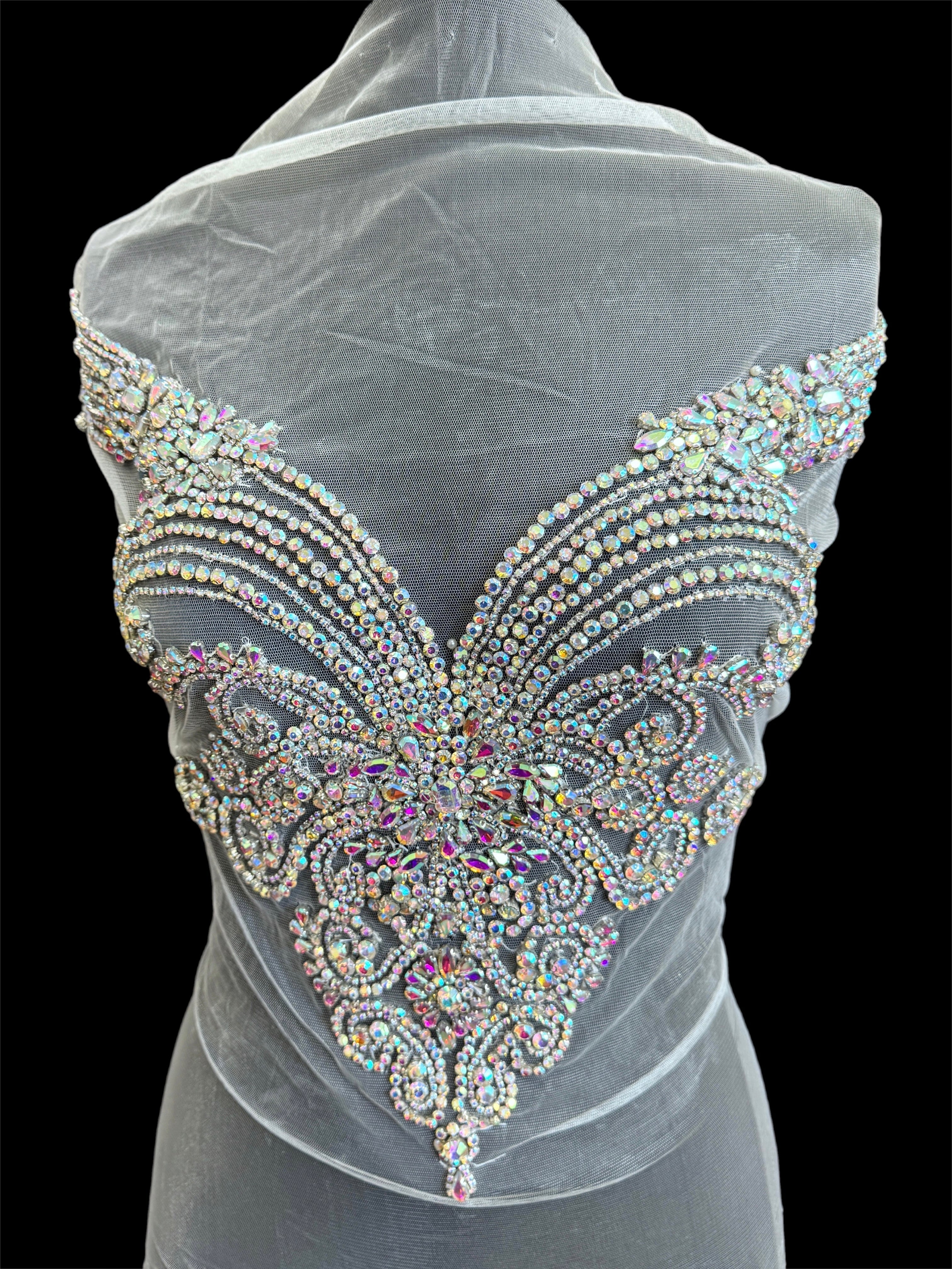 amy silver iridescent Bodice Applique, dark silver rhinestone, silver rhinestone, light silver rhinestone