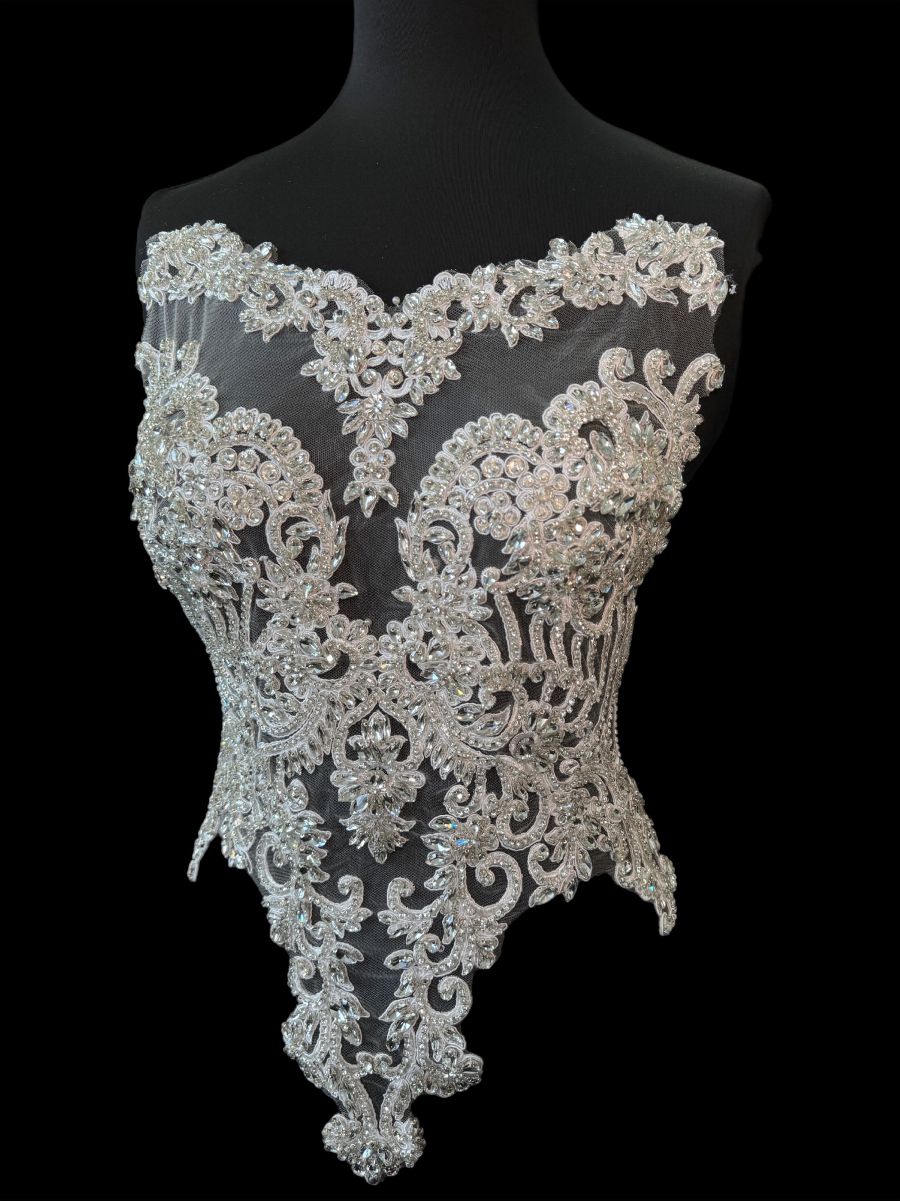 Alex silver Rhinestone Bodice Applique, dark silver rhinestone, silver rhinestone, light silver rhinestone