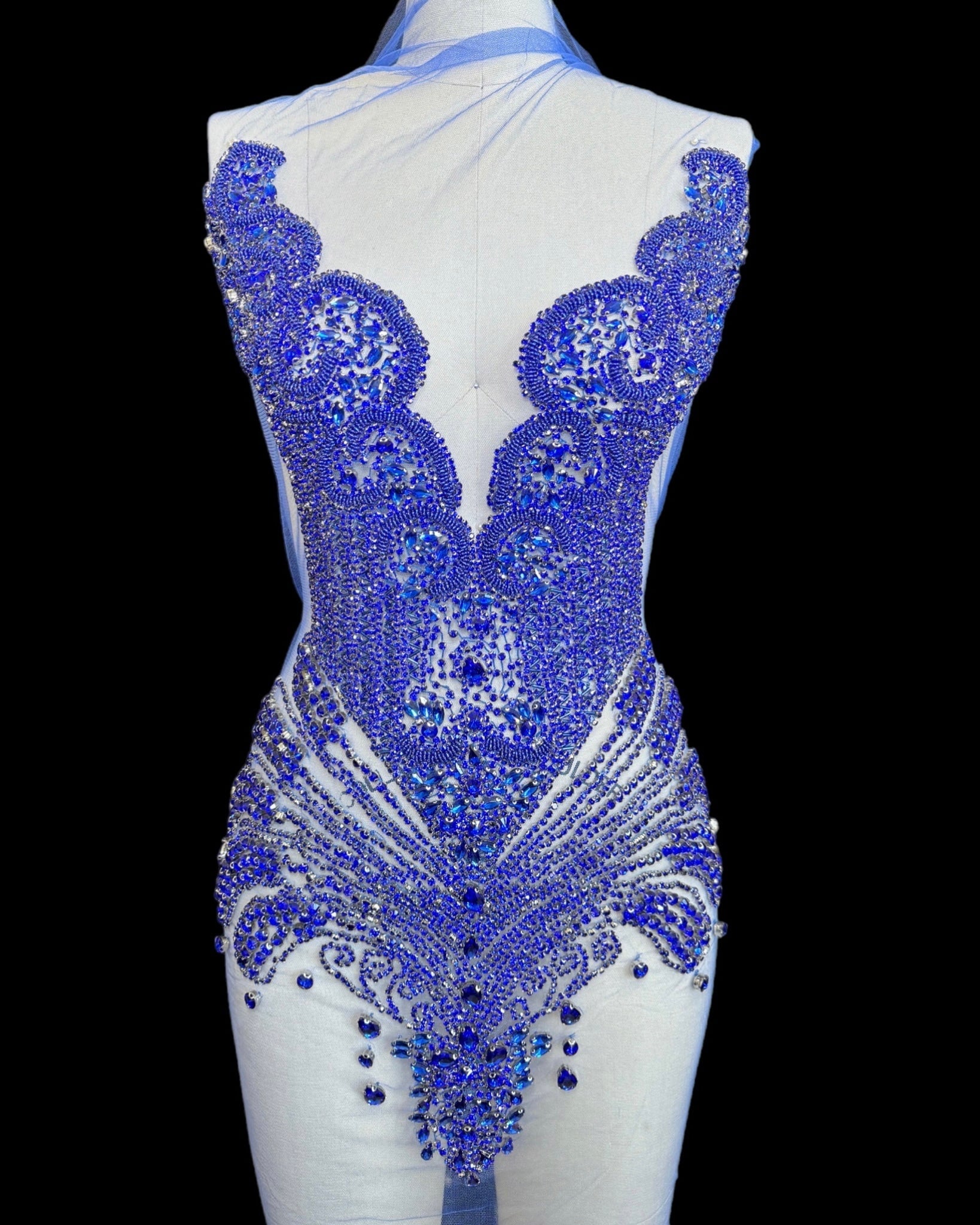Stephen Royal Blue Rhinestone Bodice Applique, blue rhinestone, dark blue rhinestone, light blue rhinestone,