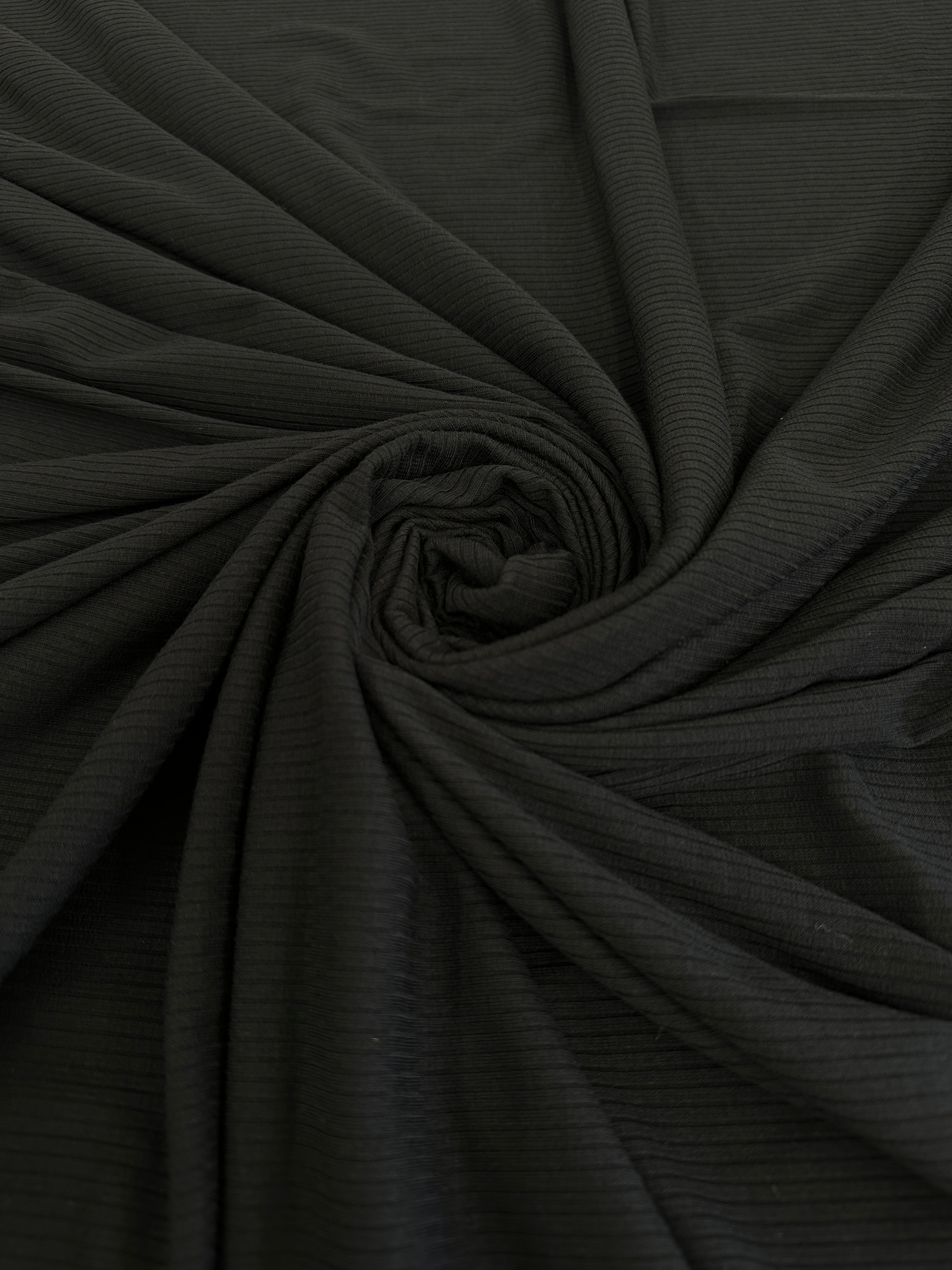 Black Solid Rib Knit, Jersey Knit, 4 Way Stretch Fabric, Chunky Knit, Knit Fabric by the Yard, Spandex Fabric, Textured Knit