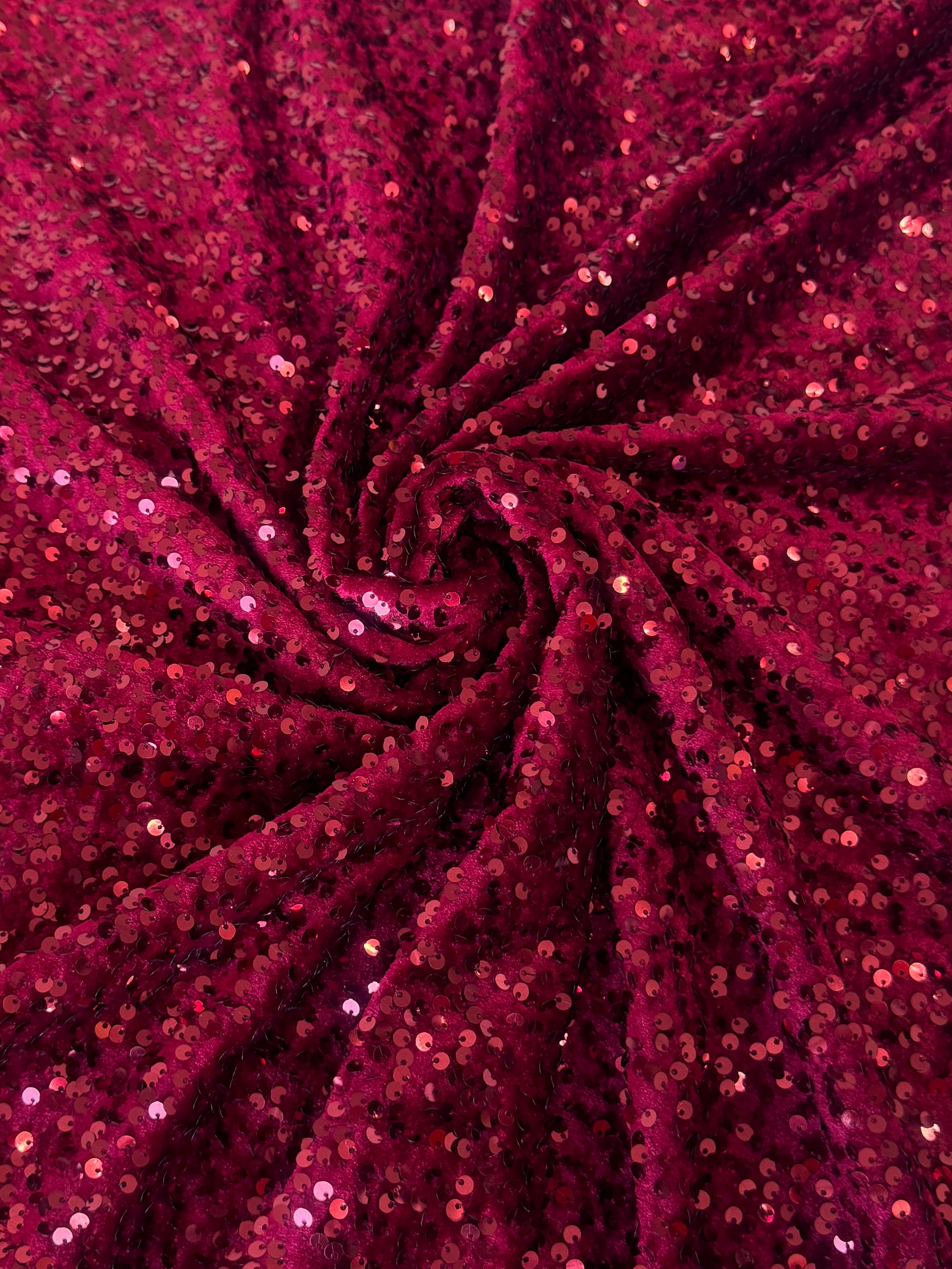 Burgundy Sequins Velvet, Sequin on velvet, Stretch Sequin Mesh, Stretch Sequin velvet for woman, Stretch Sequin velvet for bride, Stretch Sequin velvet on discount, Stretch Sequin velvet online