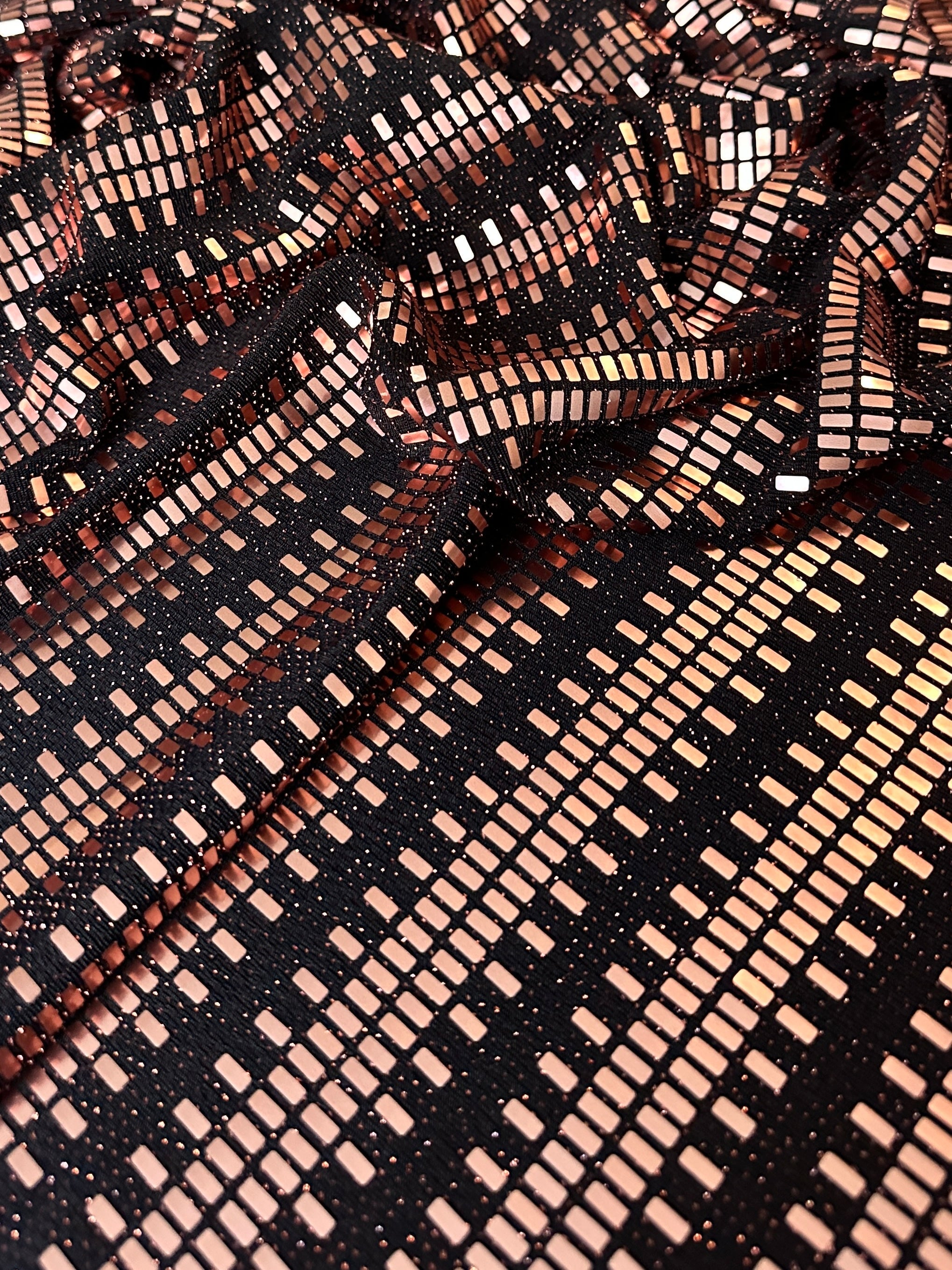Rose Gold Flat Mirror Sequin on Knit, gold sequin on knit, rose gold sequin, sequin on knit, mirror sequin on knit, bright gold sequin on knit