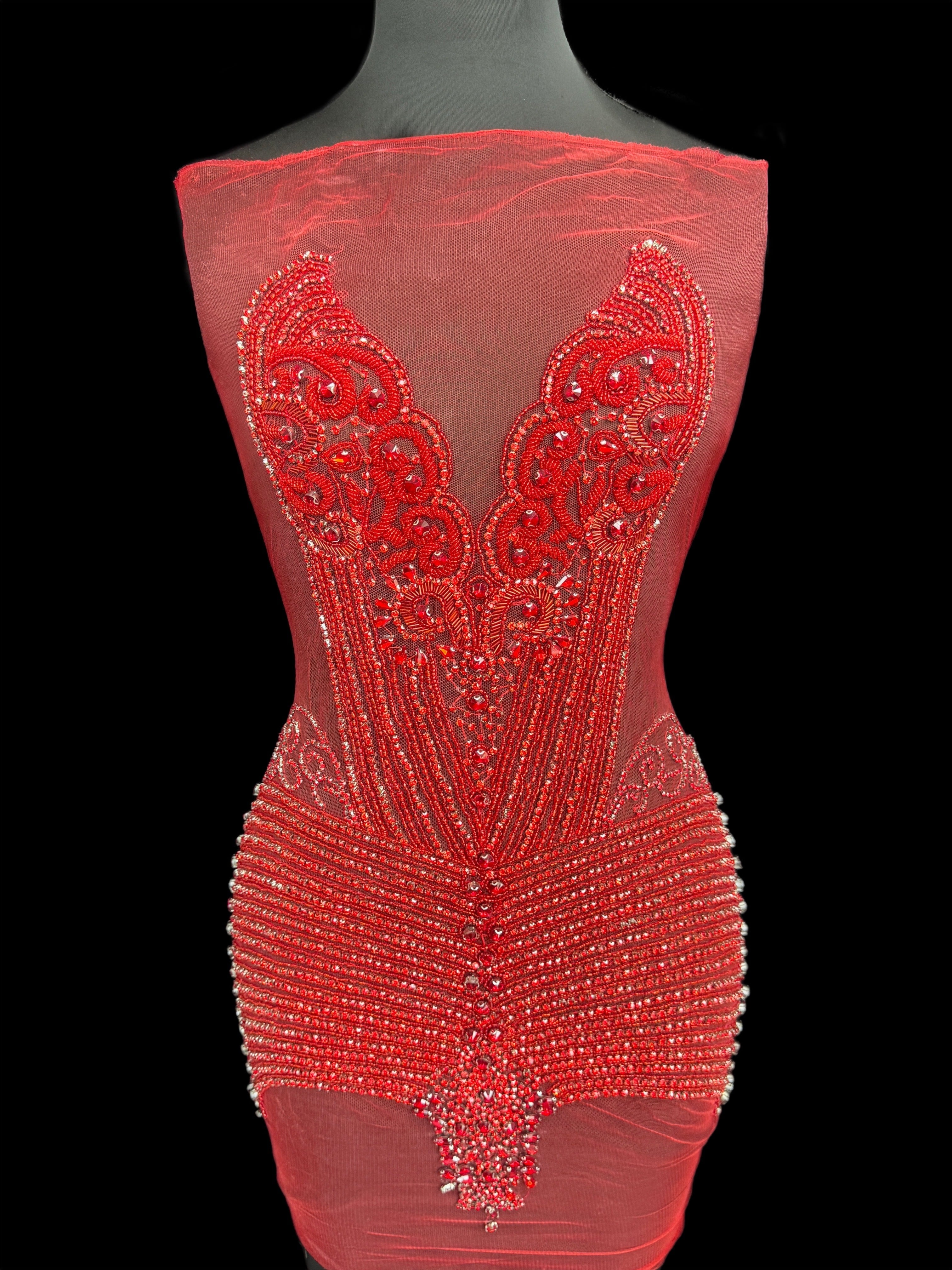 Lucy Red Rhinestone Bodice Applique, Red Rhinestones Applique, Embellished Clothing, Rhinestone Applications, Rhinestone Embroidery, Rhinestone Patch, Dress Patch, Rhinestones for Dress