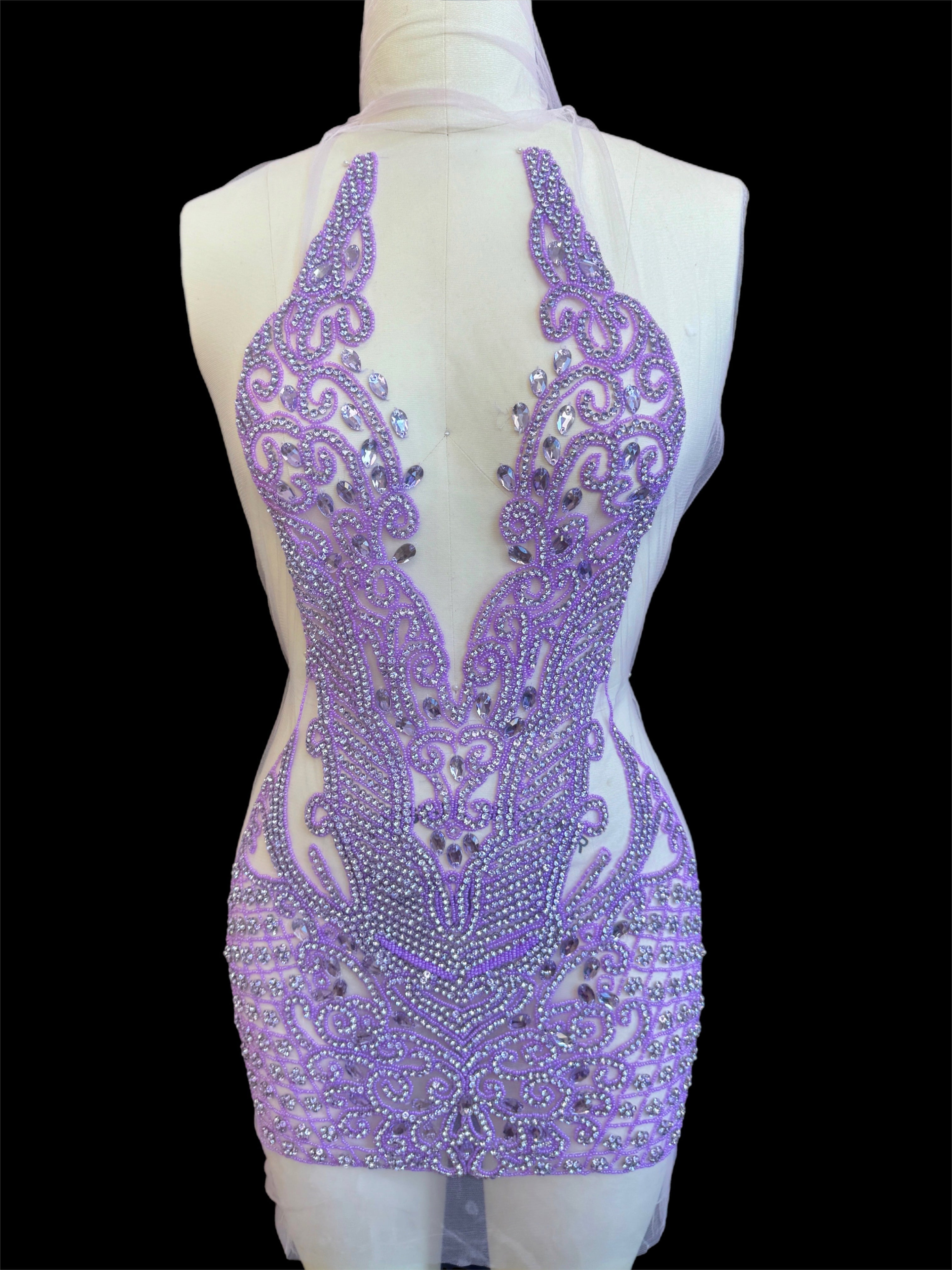 Brenda Lavender Rhinestones Bodice Applique, purple rhinestone, light purple rhinestone, dark purple rhinestone