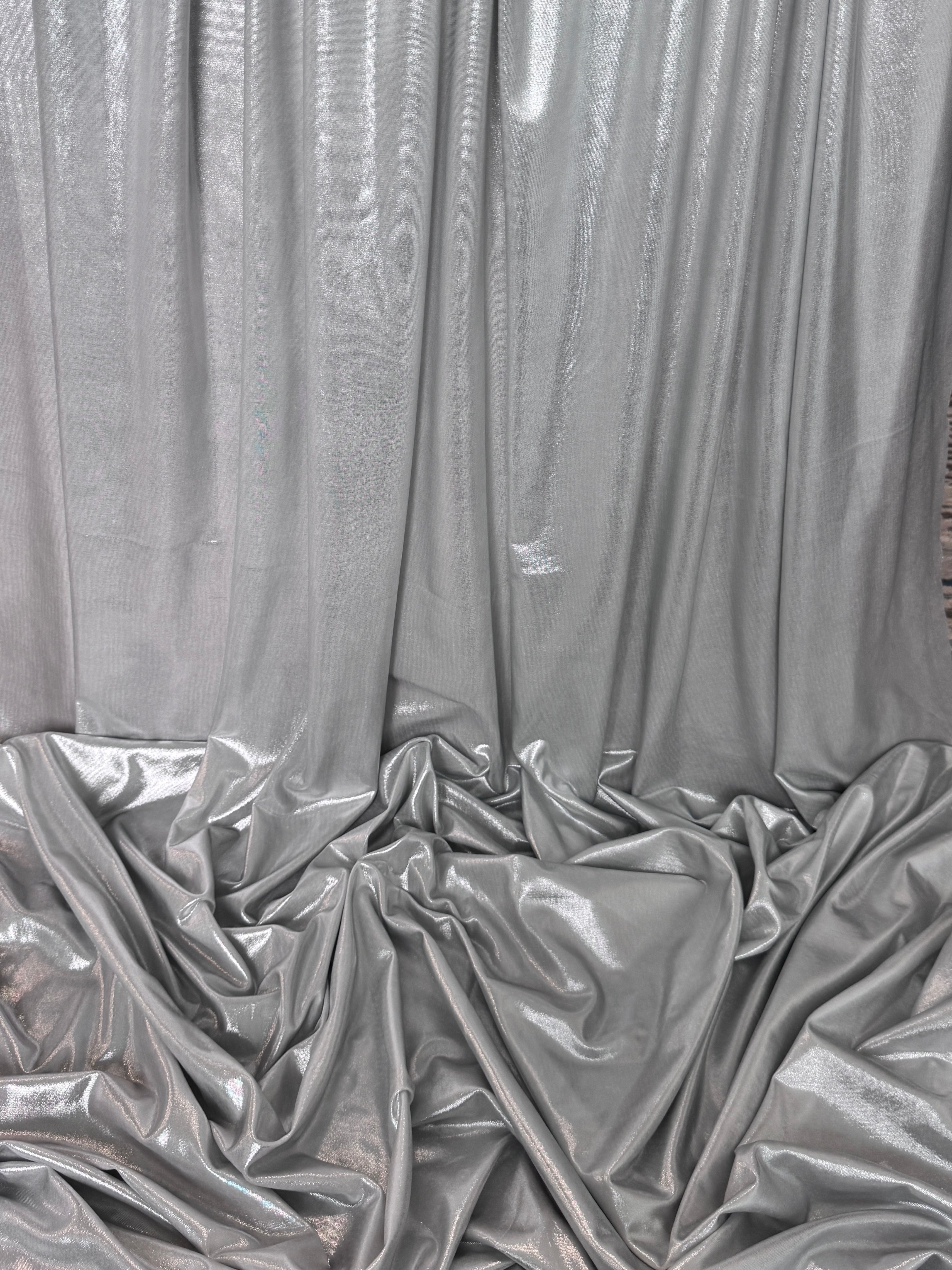 light silver stretch foiled spandex, dark silver stretch foiled spandex, silver stretch foiled spandex, dark silver stretch foiled spandex, premium stretch foiled spandex, stretch foiled spandex on sale, stretch foiled spandex on discount