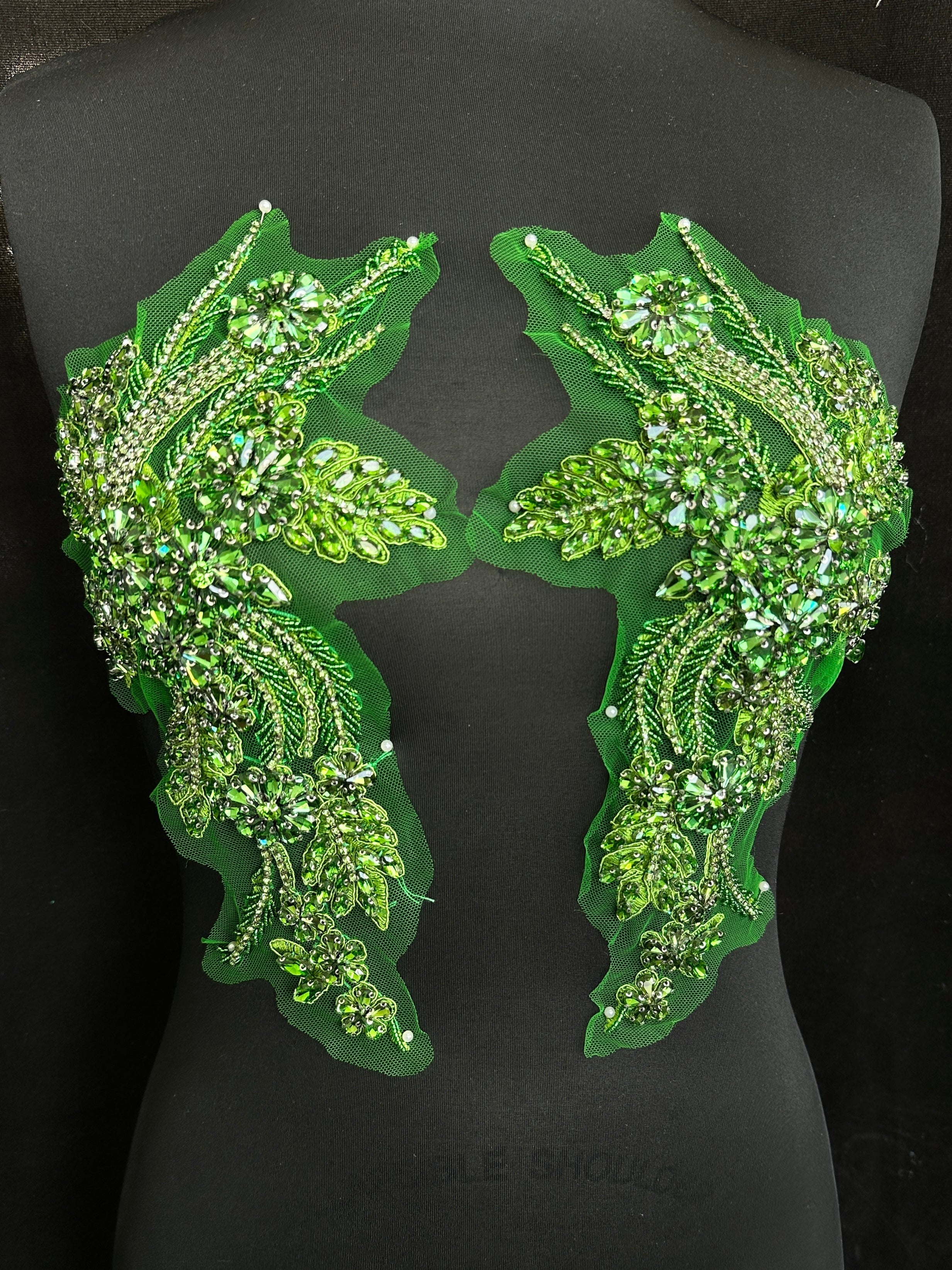 Gina Lime Green Rhinestone Applique, Embellished clothing, Rhinestone applications, Rhinestone embroidery, Rhinestone patch, Dress patch, Rhinestones for dress