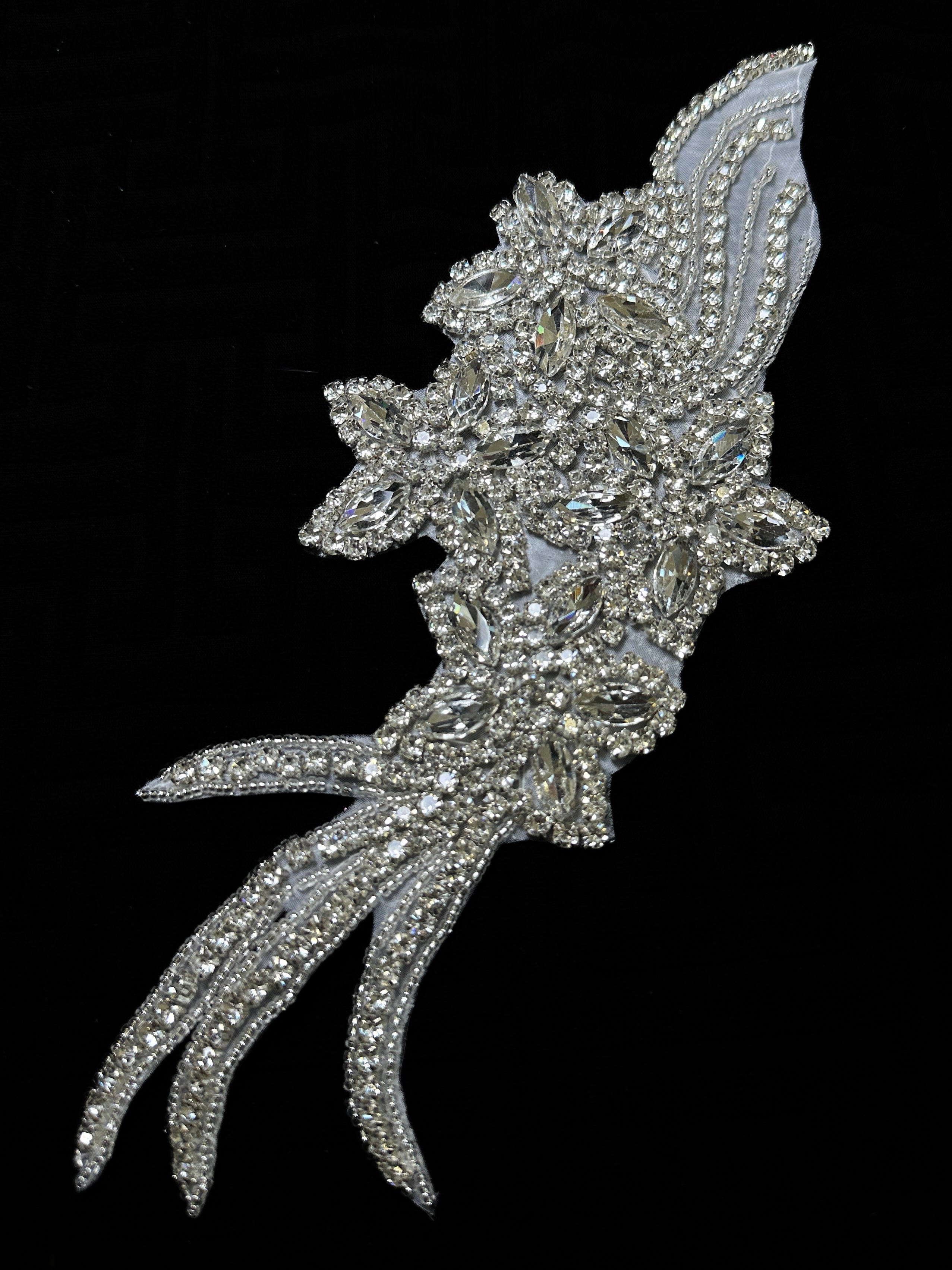 Britney Iron On Rhinestone Applique , silver applique, dark silver applique, silver bodice, silver embellishment for dress,