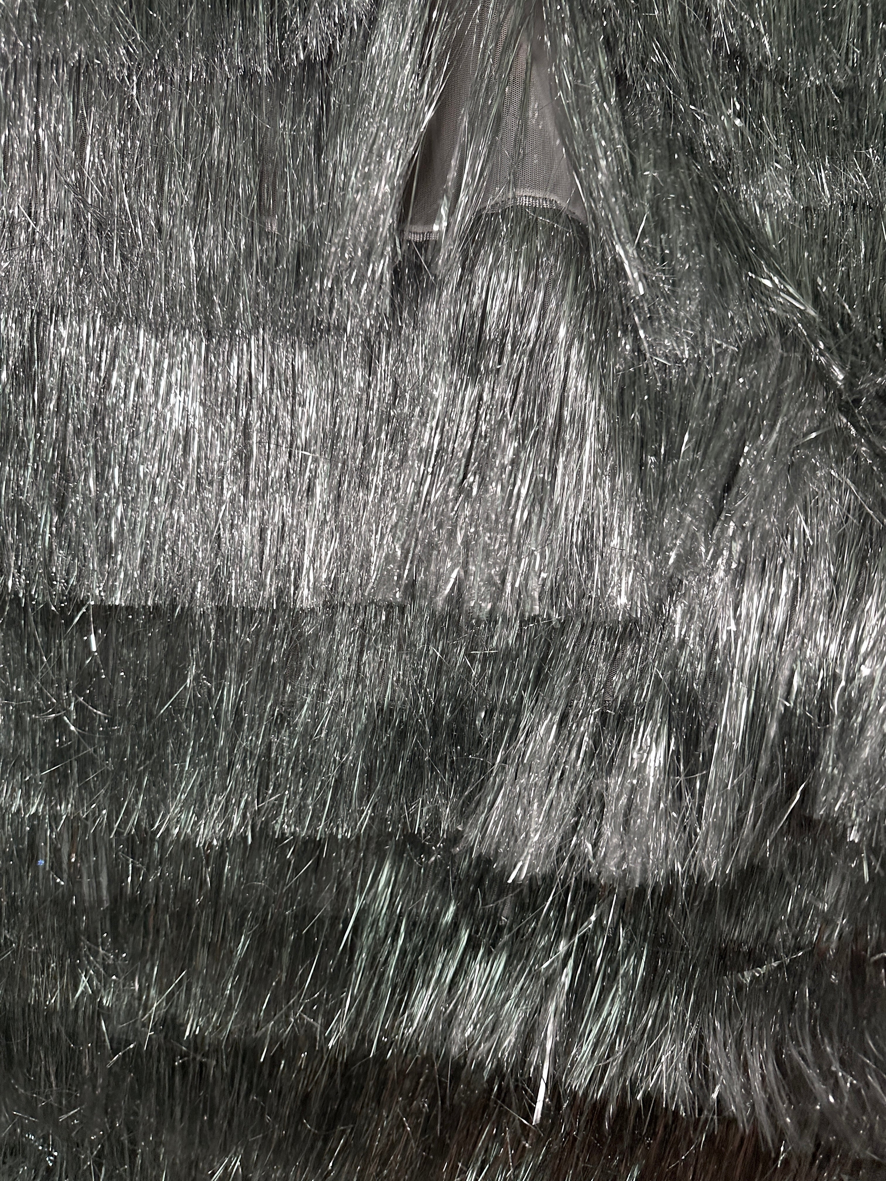 Silver Fringe Metallic Mesh Base Fabric, Metallic Mesh Fabric, Mesh Base Fabric, Silver Fashion Textile,Party Dress Material, Silver Craft Fabric