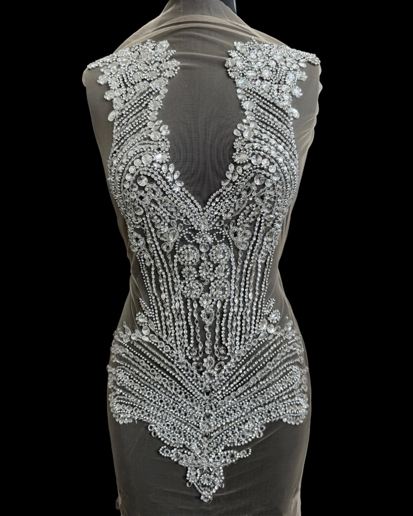 Gia Silver Rhinestone Bodice Applique, gold rhinestone, dark silver rhinestone, light silver rhinestone,