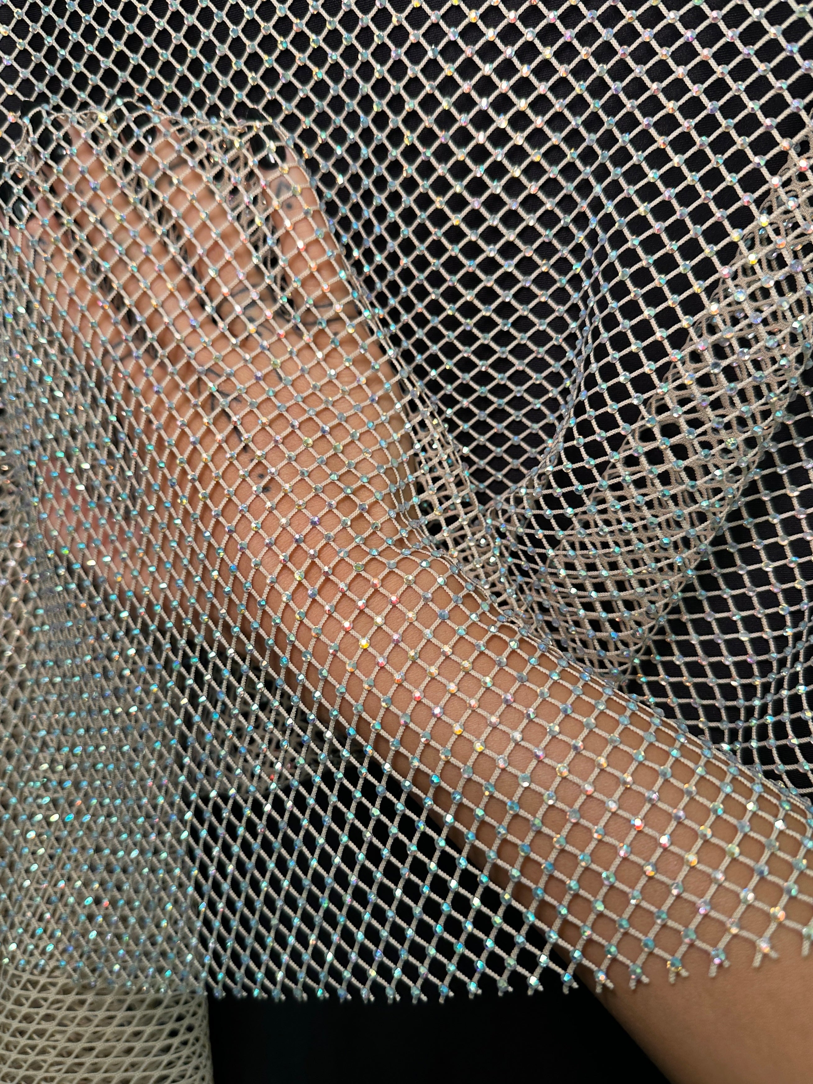 Champagne Rhinestone Diamond Fishnet Mesh, Rhinestone Fishnet Mesh, Mesh on Sale, Rhinestone on Mesh, Womens Rhinestone Mesh, Fancy Fishnet Mesh