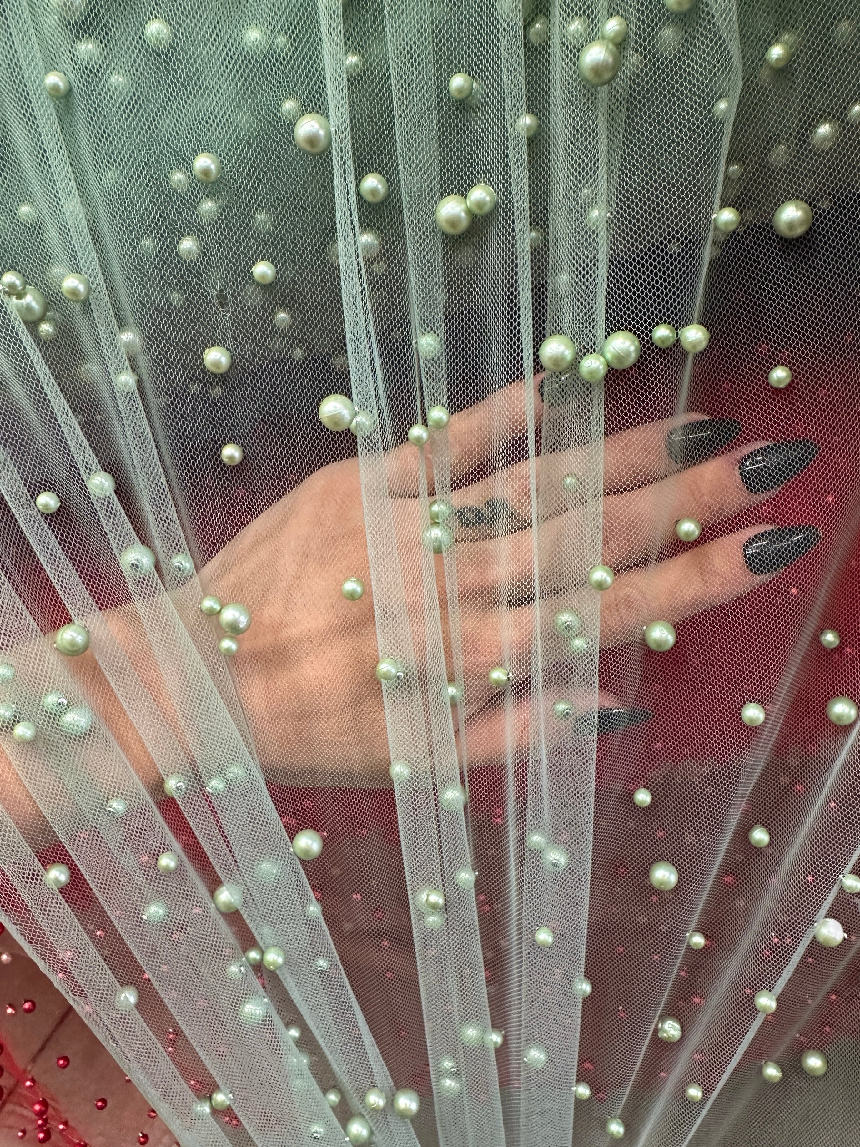 Sage Green Pearl Tulle, Beaded Mesh, Pearl Beaded Lace, Tulle for Wedding Dress, Pearl Material, Tulle Fabric, Tulle Dress Woman