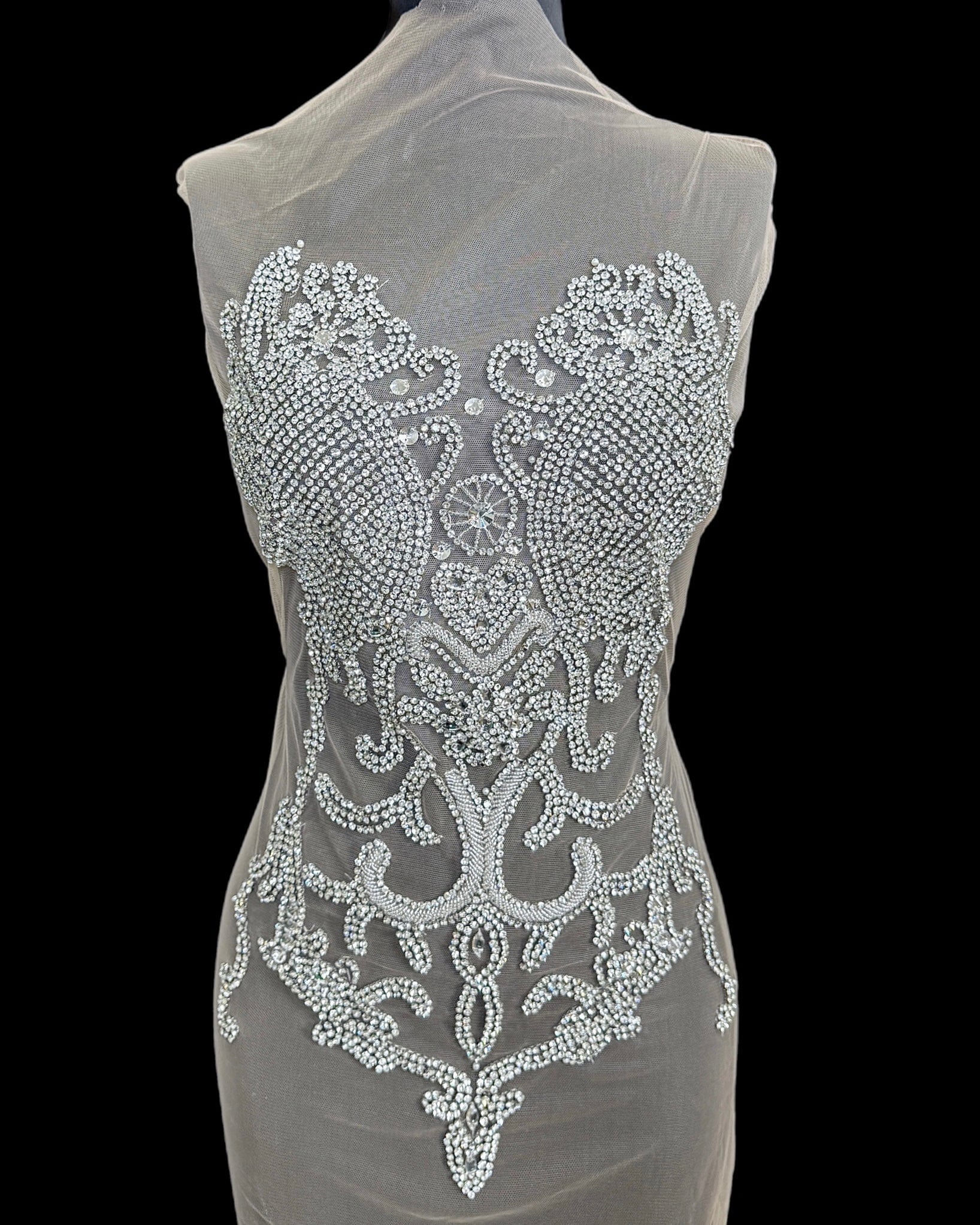 Lauren Silver Rhinestone Bodice Applique, silver rhinestone, dark silver rhinestone, light silver rhinestone,