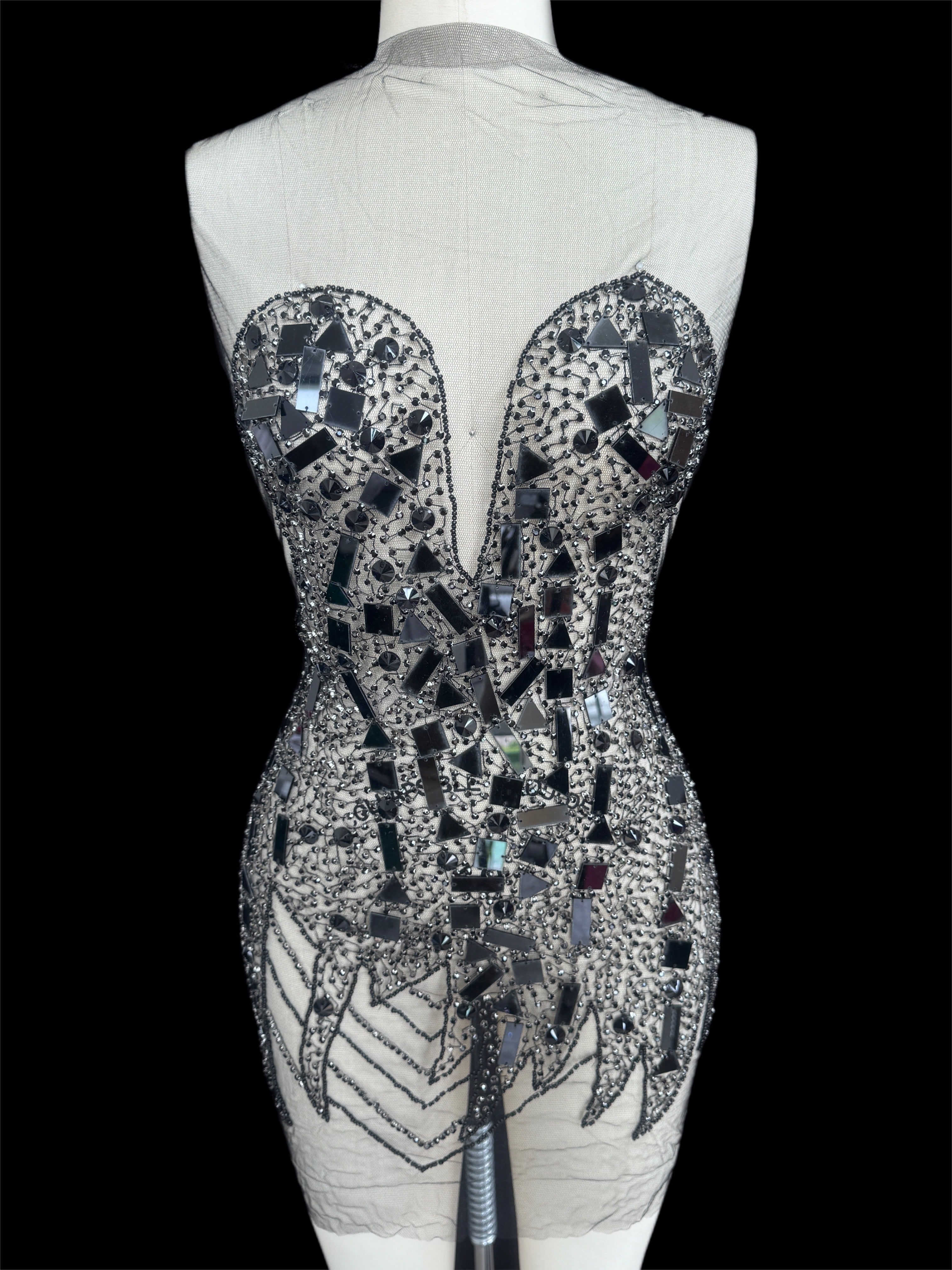 Maddy Black Rhinestone Bodice Appliqué, Black Rhinestones Applique, Embellished clothing, Rhinestone applications, Rhinestone embroidery, Rhinestone patch, Dress patch, Rhinestones for dress