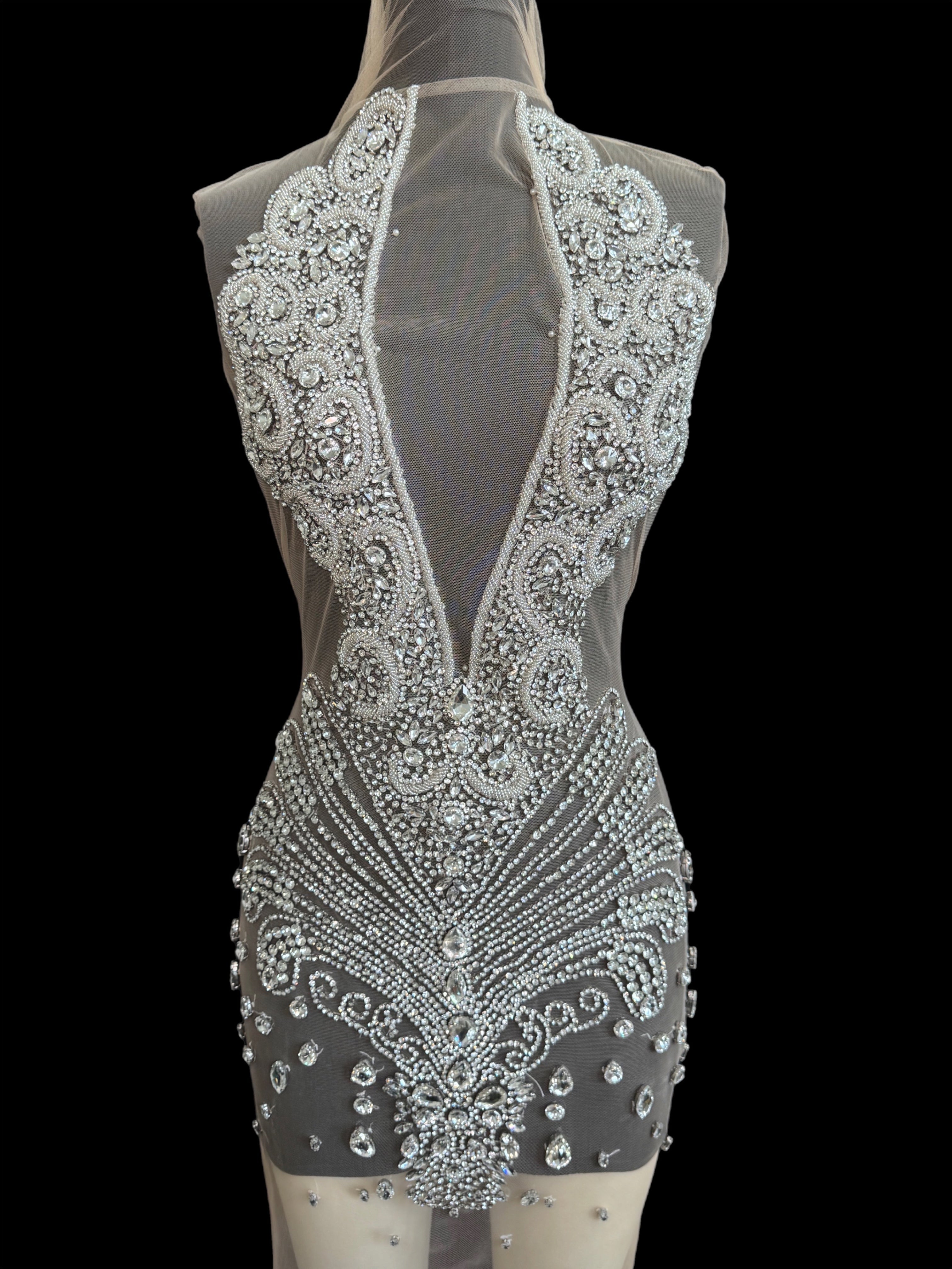 tracie silver iridescent Bodice Applique, dark silver rhinestone, silver rhinestone, light silver rhinestone