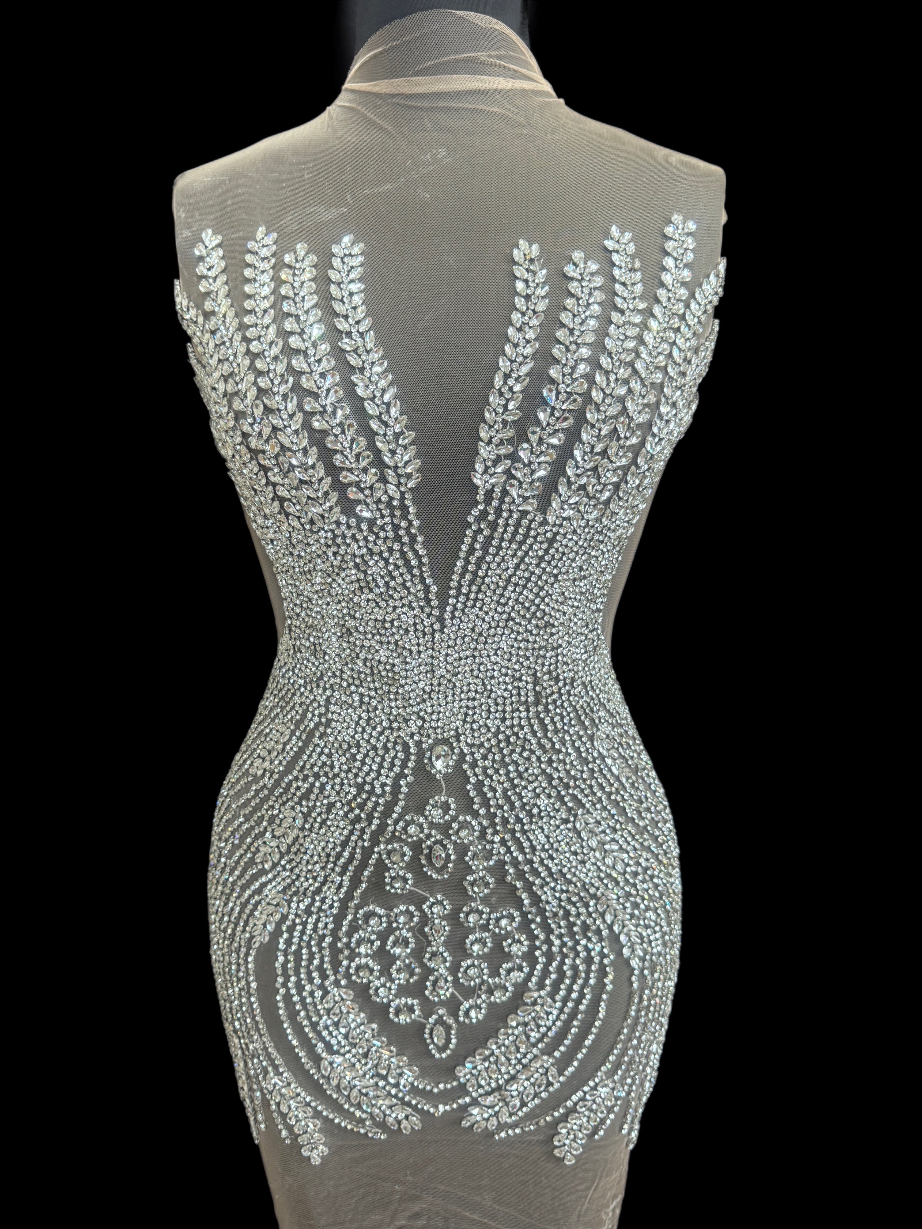 Victoria Silver Rhinestone Bodice Applique, Silver Rhinestones Applique, Embellished clothing, Rhinestone applications, Rhinestone embroidery, Rhinestone patch, Dress patch, Rhinestones for dress