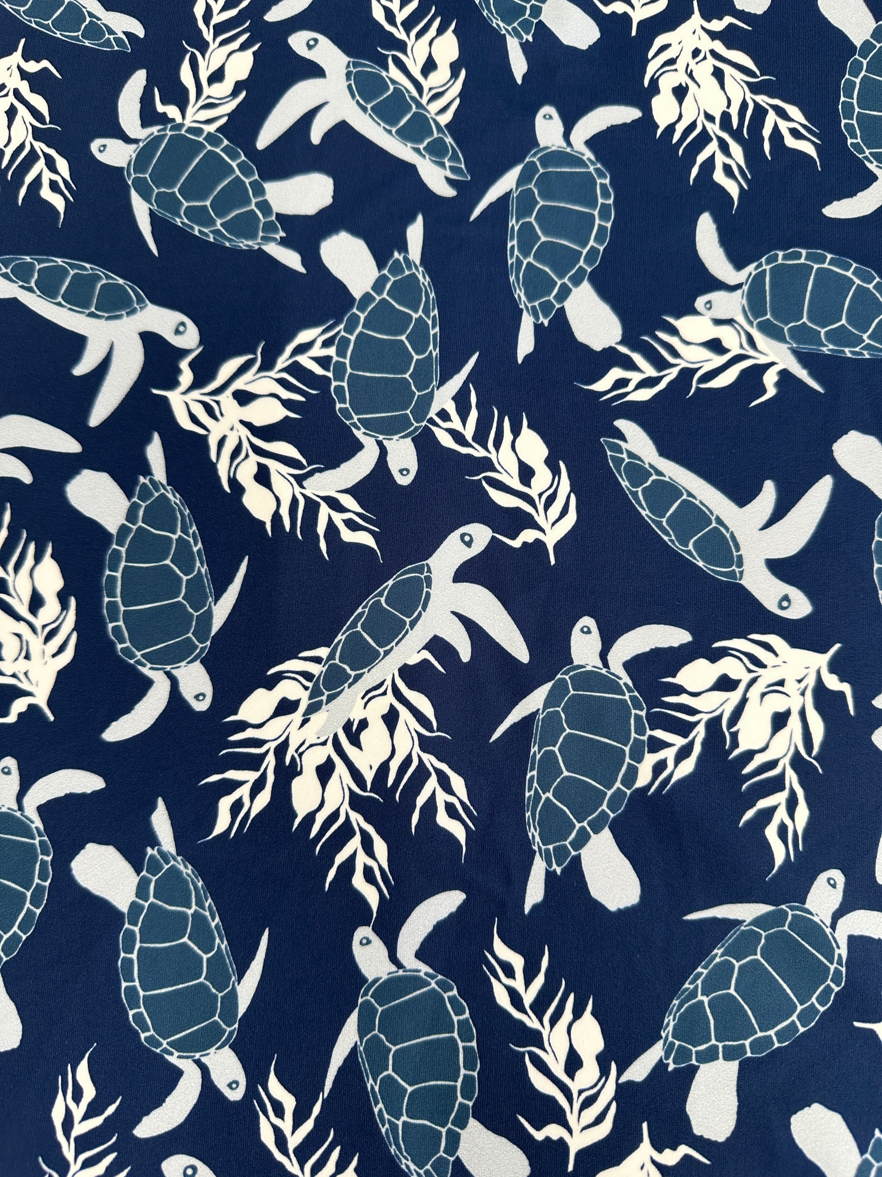 Navy Turtle Print Nylon Spandex, Navy Spandex, Nylon Spandex, Shiny Spandex,Stretch Fabric, 4 way stretch fabric, Fabric on Sale, Activewear Fabric, Polyester Fabric