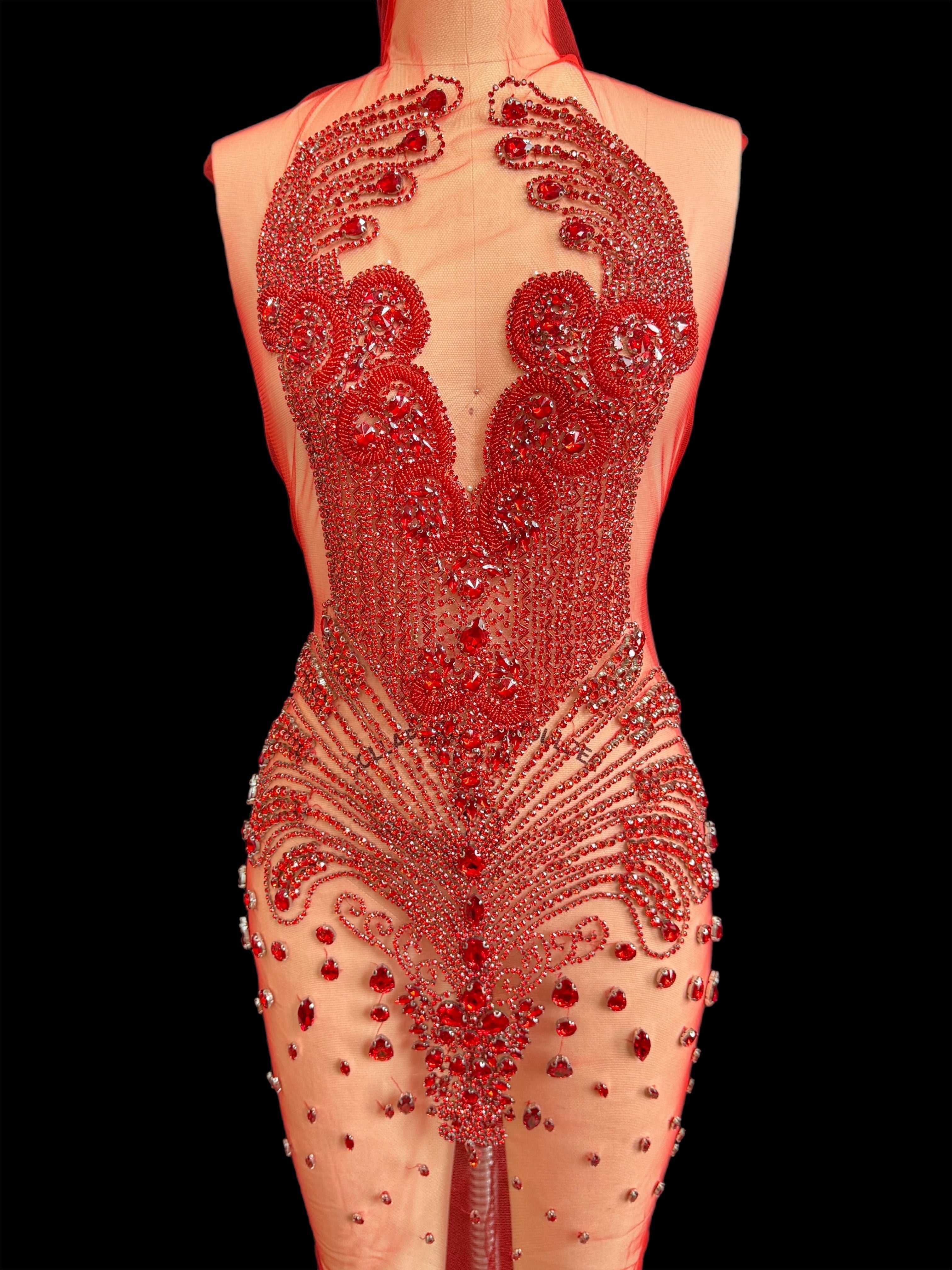 tina red Rhinestone Bodice Applique, red rhinestone, dark red rhinestone, light red rhinestone