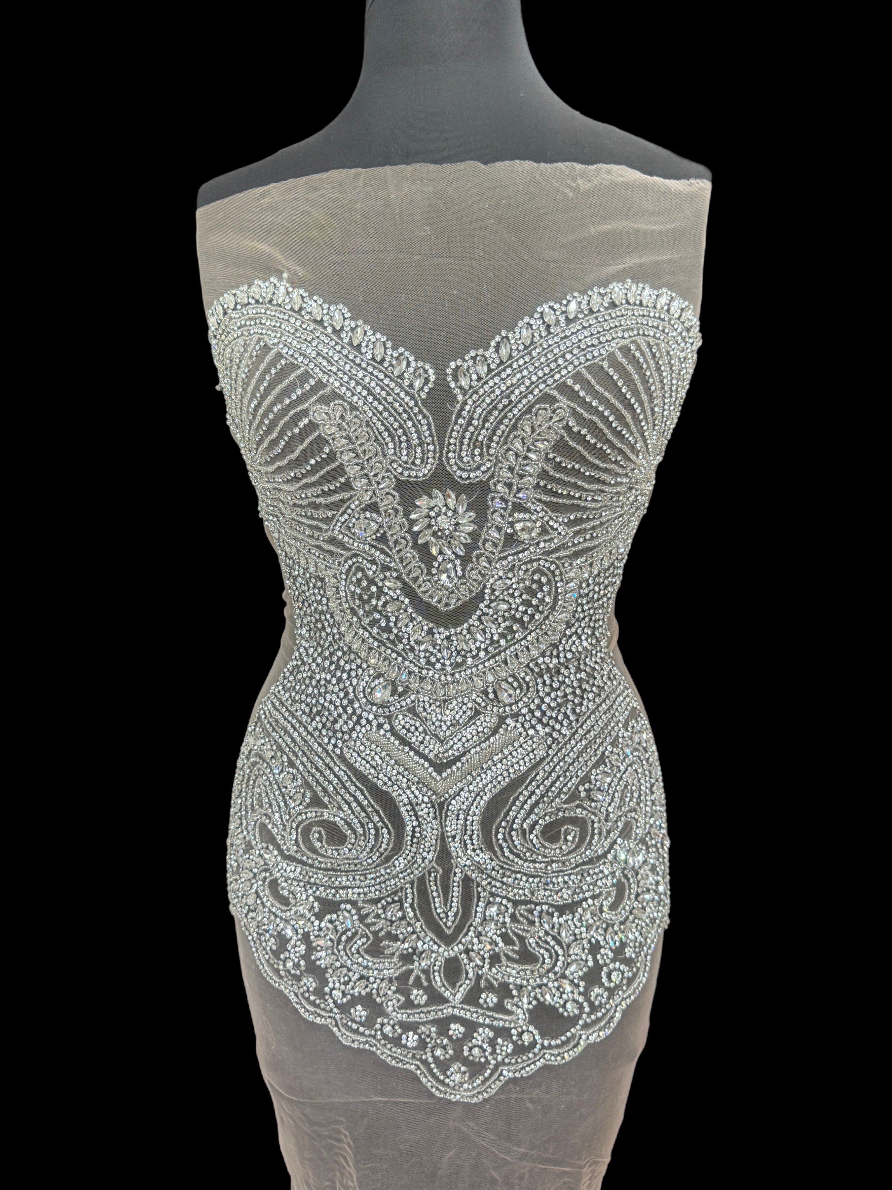 Diane Silver Rhinestone Bodice Appliqué, Silver Rhinestones Applique, Embellished Clothing, Rhinestone Applications, Rhinestone Embroidery, Rhinestone Patch, Dress Patch, Rhinestones for Dress