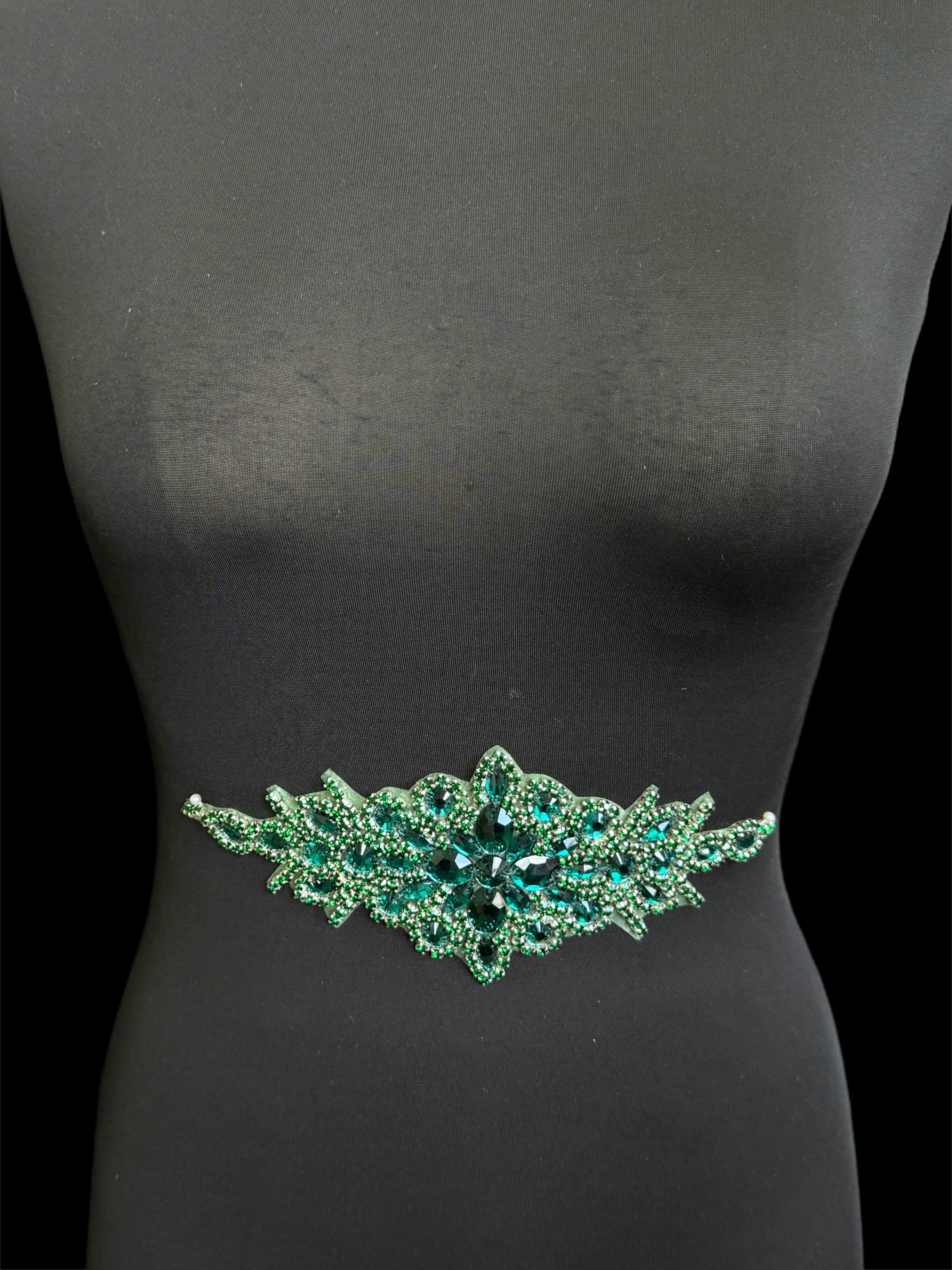 Asia Emerald Green Rhinestones Belt Applique, green Rhinestones Belt Applique, dark green Rhinestones Belt Applique, light green Rhinestones Belt Applique, neon green Rhinestones Belt Applique